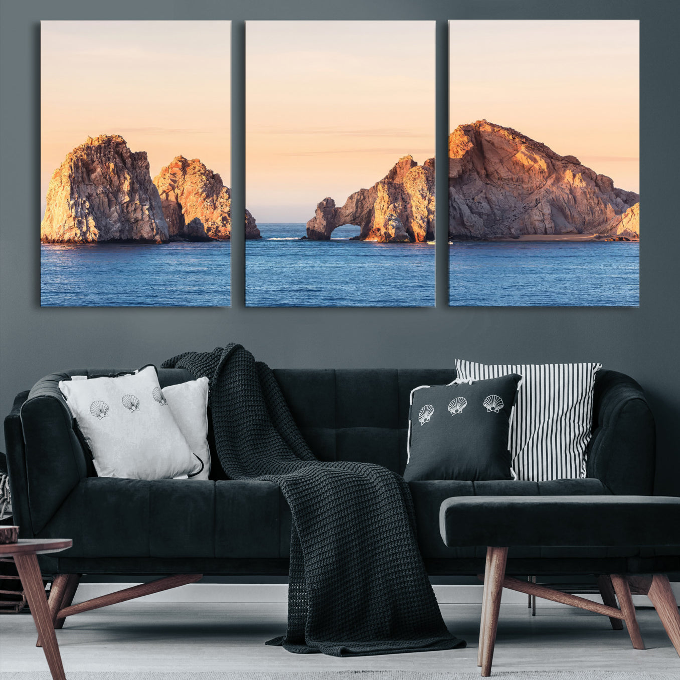 -El Arco Wall Art Canvas Print, Framed Cabo Rocks Art Picture Print, Ocean Arch Perfect Golden