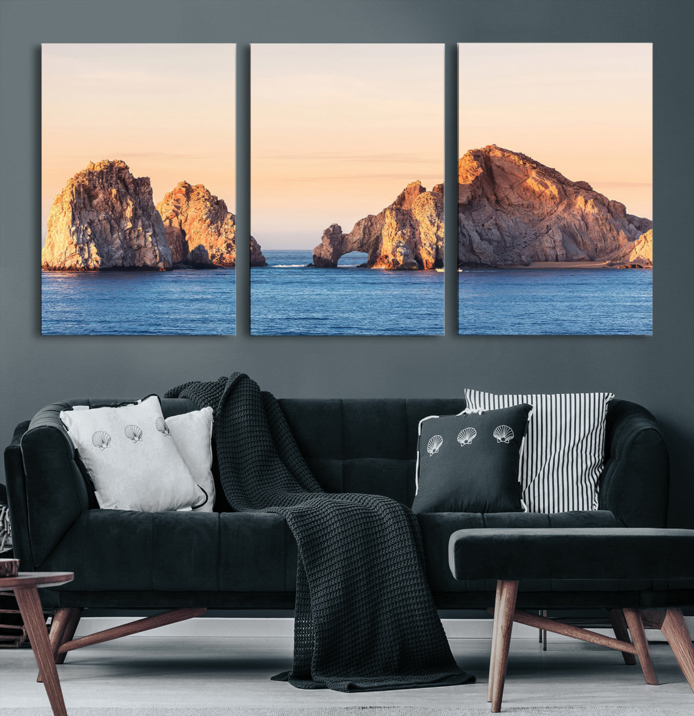 -El Arco Wall Art Canvas Print, Framed Cabo Rocks Art Picture Print, Ocean Arch Perfect Golden