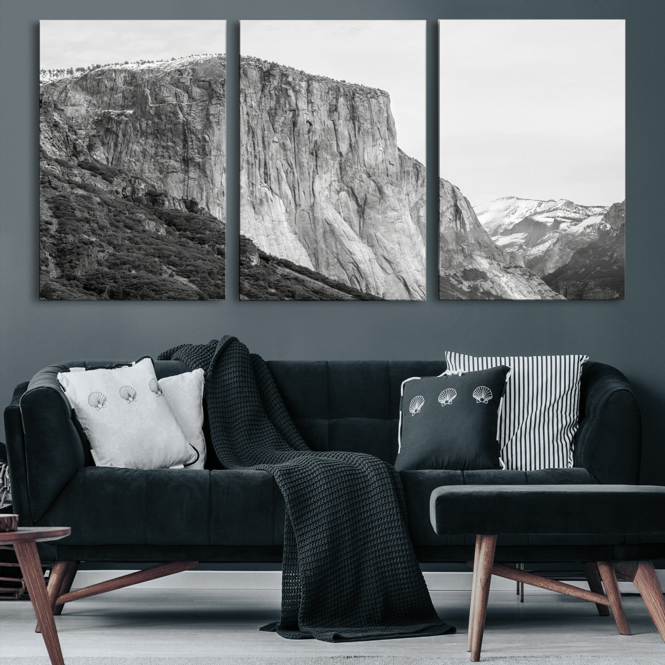 39393420-MGV-CV-36X24-El Capitan Wall Art Canvas Print – Framed Yosemite Cliff Monochrome Mountain Landscape Nature Artwork for Home Office