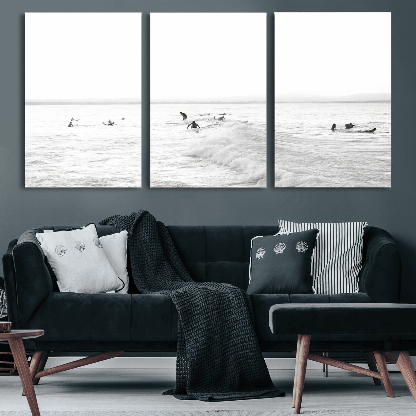 33449548-MGV-CV-36X24 - Surf Crowd Motion Wall Art – Active Surfers & Ocean Waves Canvas Print, Dynamic Water and Coastal Horizon for Living Room or Sea Adventure Decor