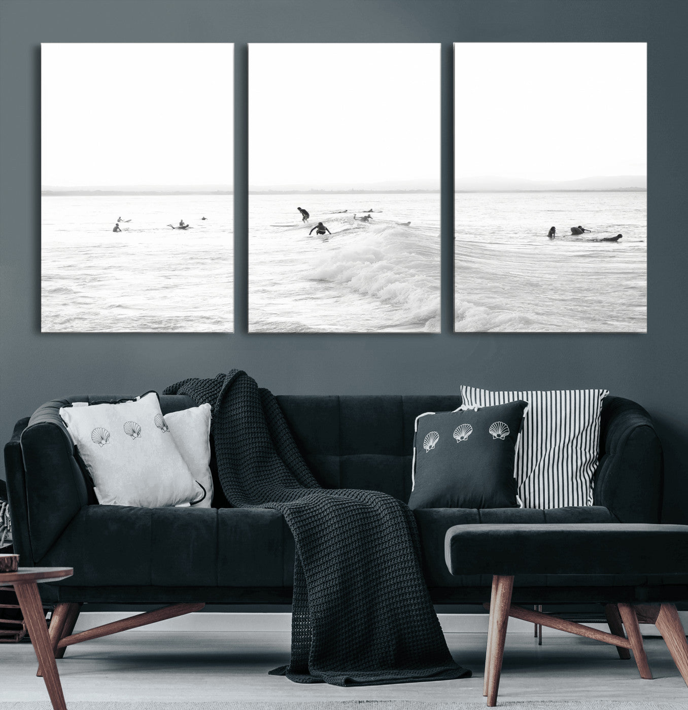 33449548-MGV-CV-36X24 - Surf Crowd Motion Wall Art – Active Surfers & Ocean Waves Canvas Print, Dynamic Water and Coastal Horizon for Living Room or Sea Adventure Decor