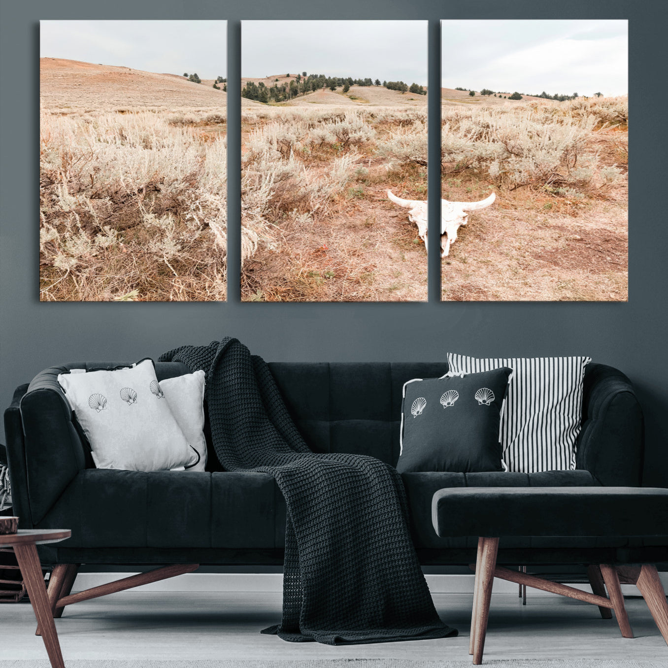 97234735-MGV-CV-36X24 - Desert Skull Wall Art – Arid Landscape & Sagebrush Canvas Print, Rustic Nature and Earth Tones for Living Room or Minimalist Decor