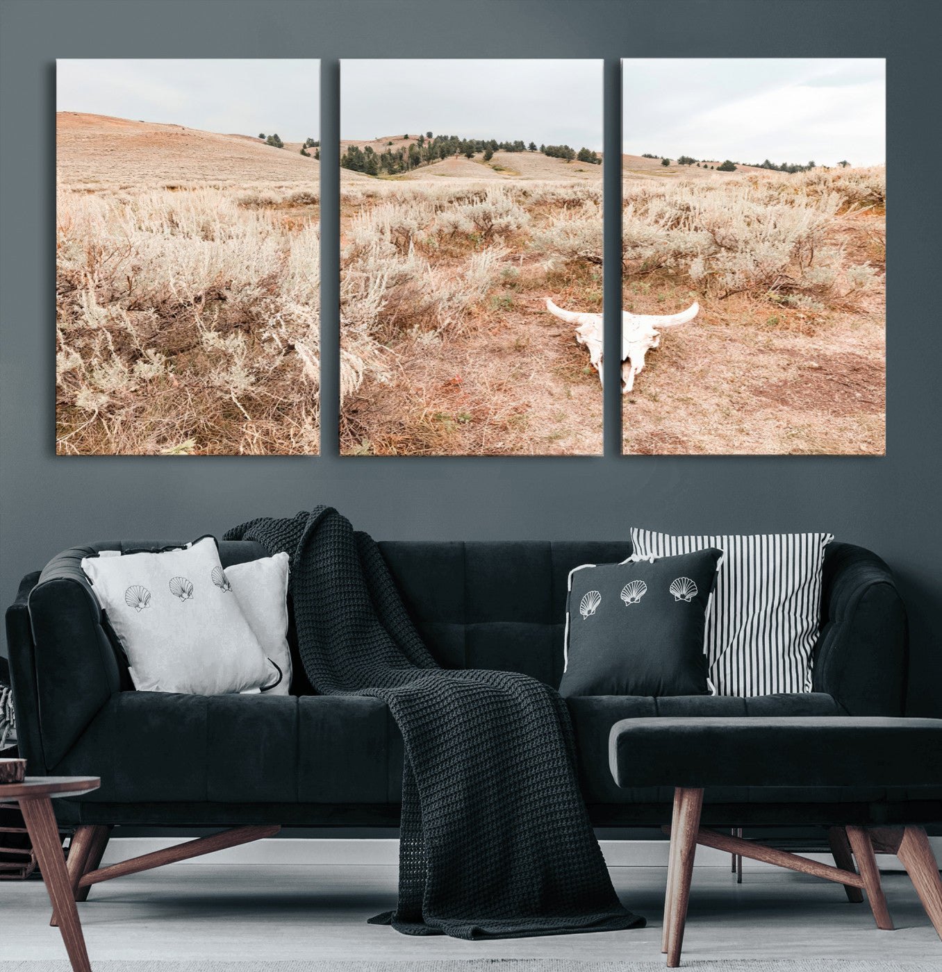97234735-MGV-CV-36X24 - Desert Skull Wall Art – Arid Landscape & Sagebrush Canvas Print, Rustic Nature and Earth Tones for Living Room or Minimalist Decor