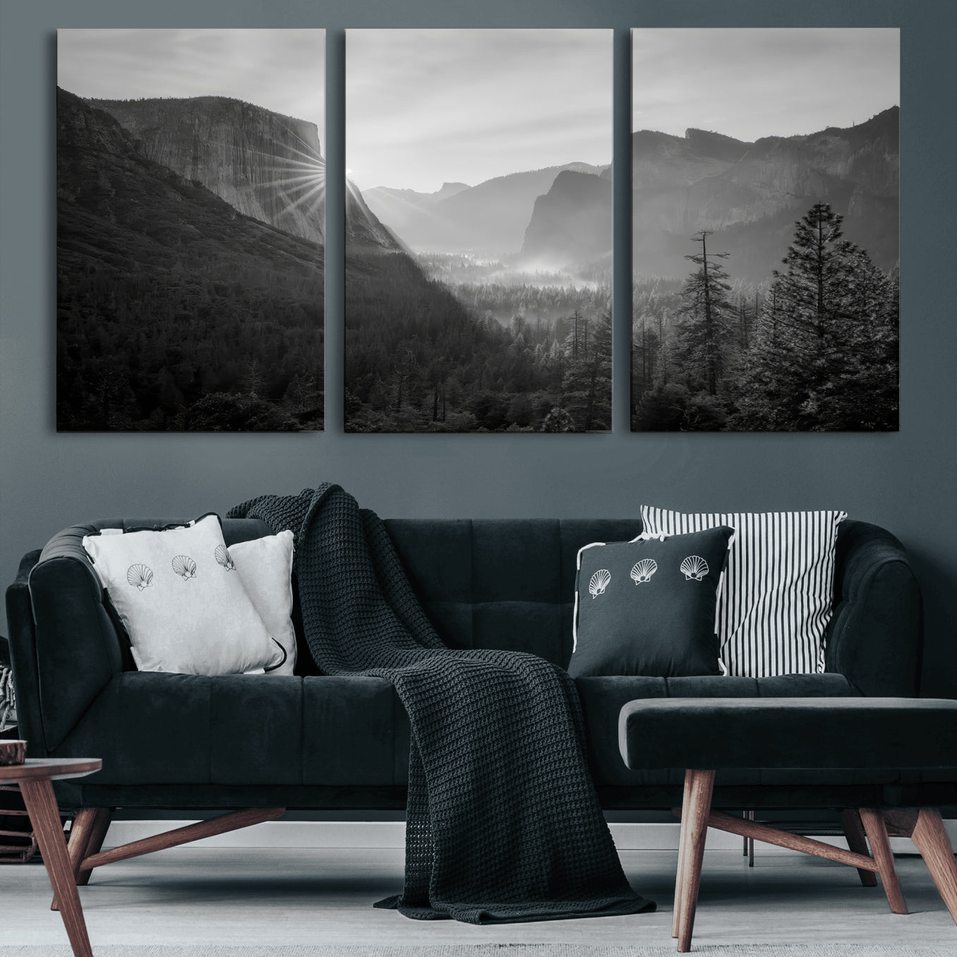 39278955-MGV-CV-60X30-3P-Yosemite Valley Wall Art Canvas Print – Framed El Capitan Sunrise Misty Mountain Modern Rustic Artwork for Home Office
