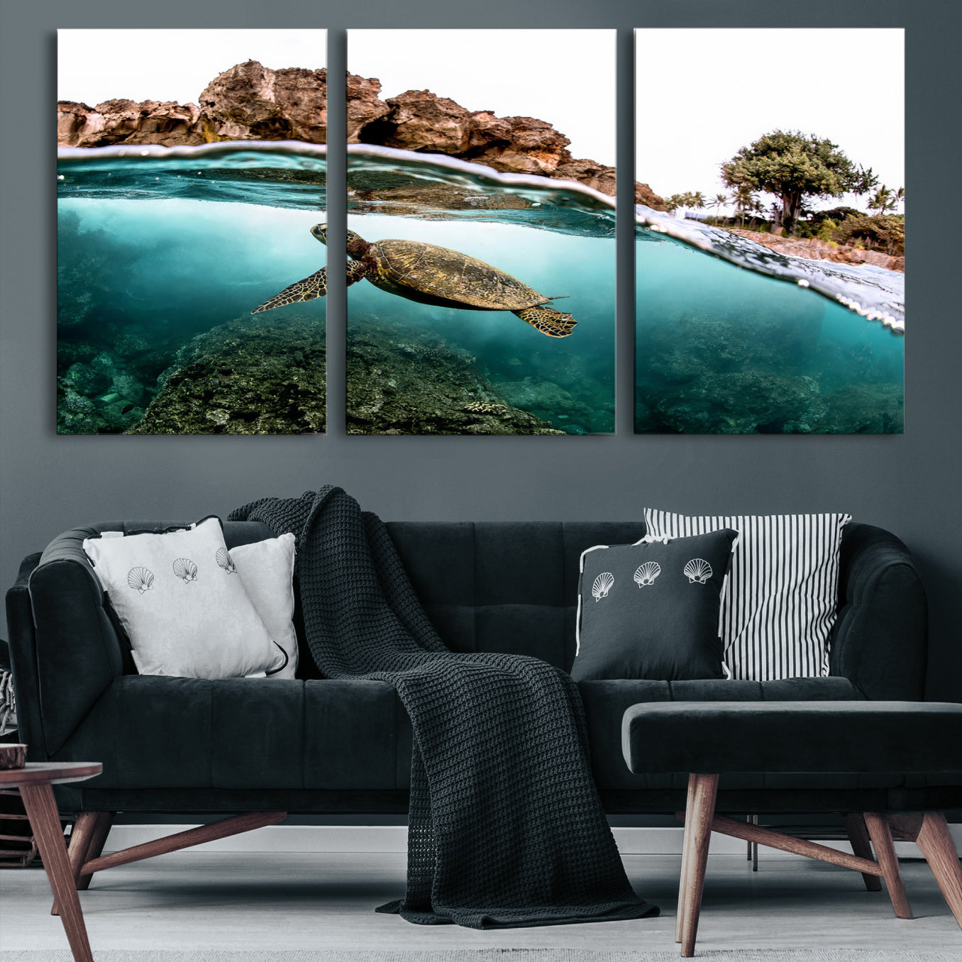 44200301-MGV-CV-36X24-Sea Turtle Wall Art Canvas Print – Framed Ocean Life Tropical Coastal Marine Wildlife Artwork for Home Office