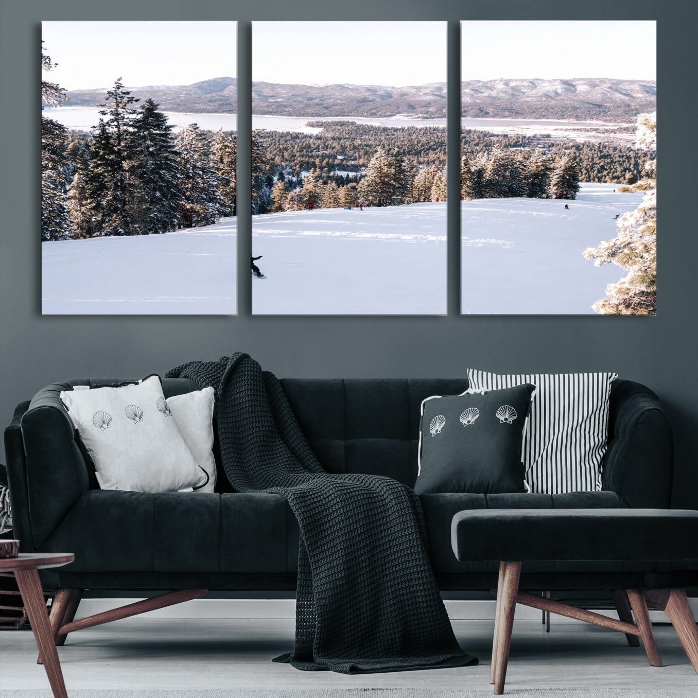 -Snowy Mountain Wall Art Canvas Print, Framed Ski Slope Art Picture Print, Winter Forest Perfect