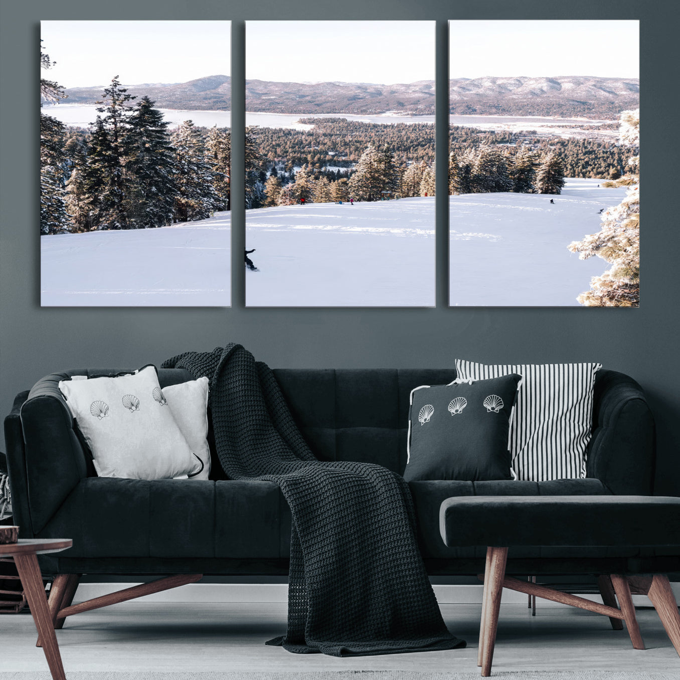 79857868-MGV-CV-36X24 - Snowboarder Wall Art – Winter Slope Canvas Print, Pine Forest, Snow-Covered Mountains, Outdoor Adventure for Living Room or Cabin Decor