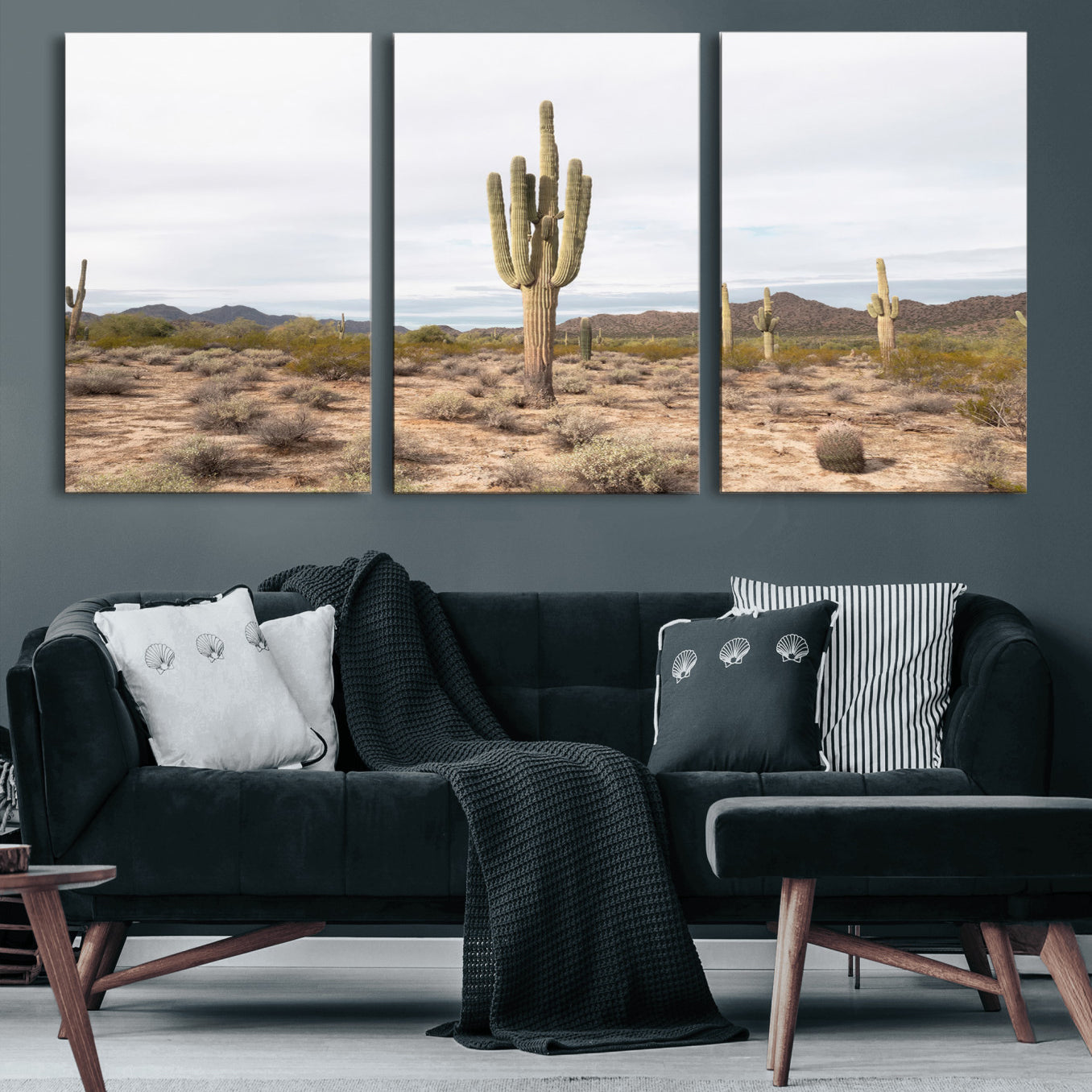 MGV-CV-60X30-3P - Saguaro Cactus Wall Art Canvas Print, Framed Desert Cactus Art Picture Print, Earthy Desert Perfect Southwestern Boho Decor Artwork