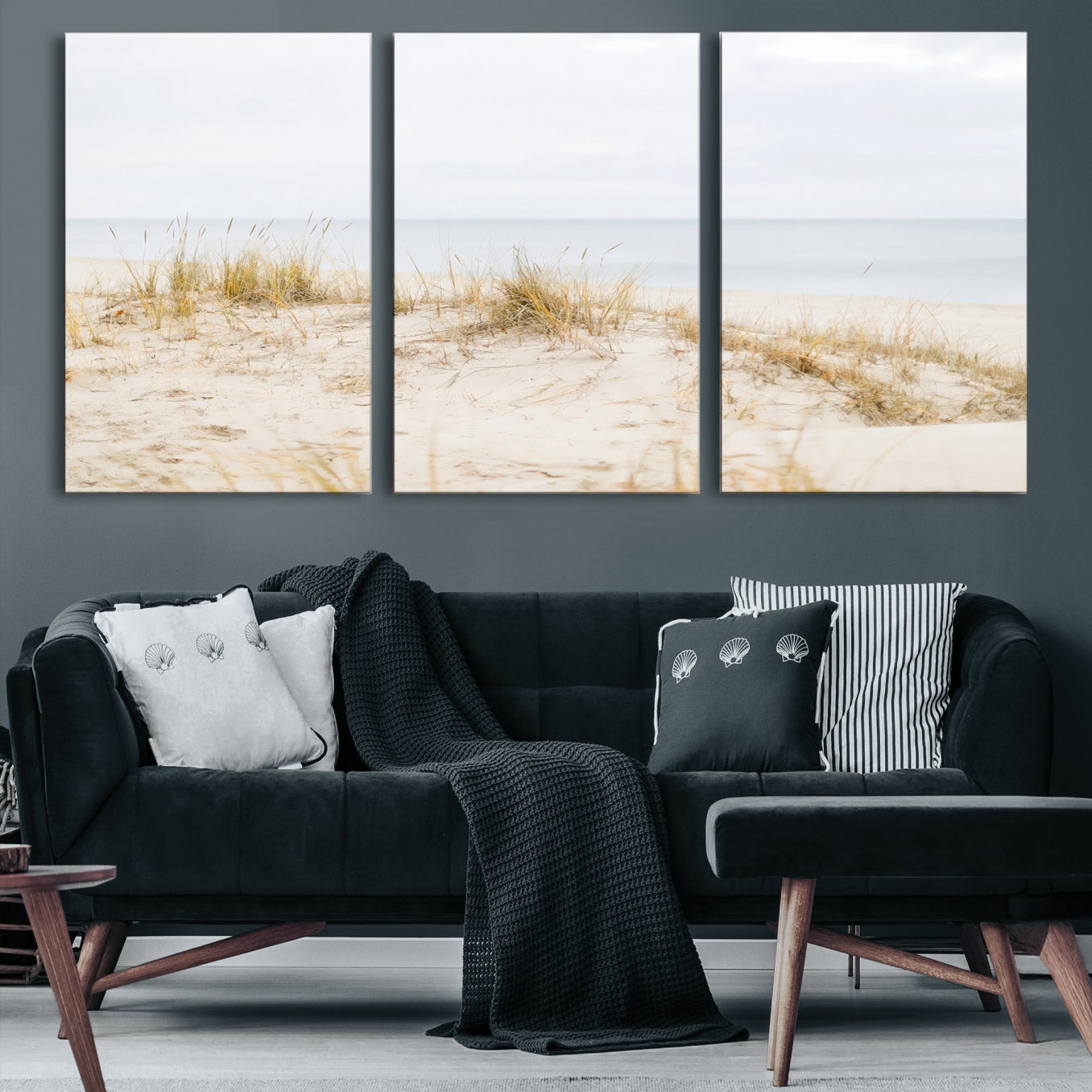 13146857-MGV-CV-36X24-Beach Dunes Wall Art Canvas Print – Framed Serene Coastal Grass and Sand Scene Artwork for Home, Office, Living Room