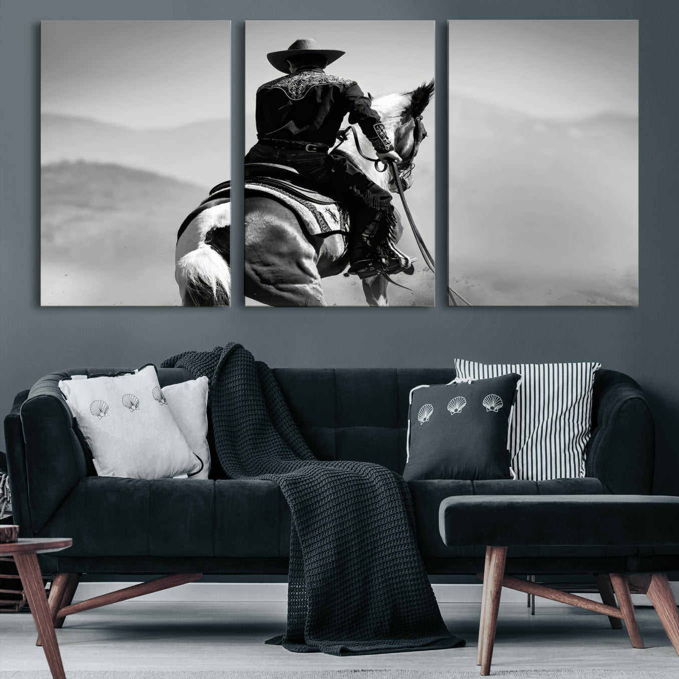 83102464-MGV-CV-36X24-Western Wall Art Canvas Print – Framed Cowboy and Horse Scene Artwork for Rustic Western Home, Office Decor