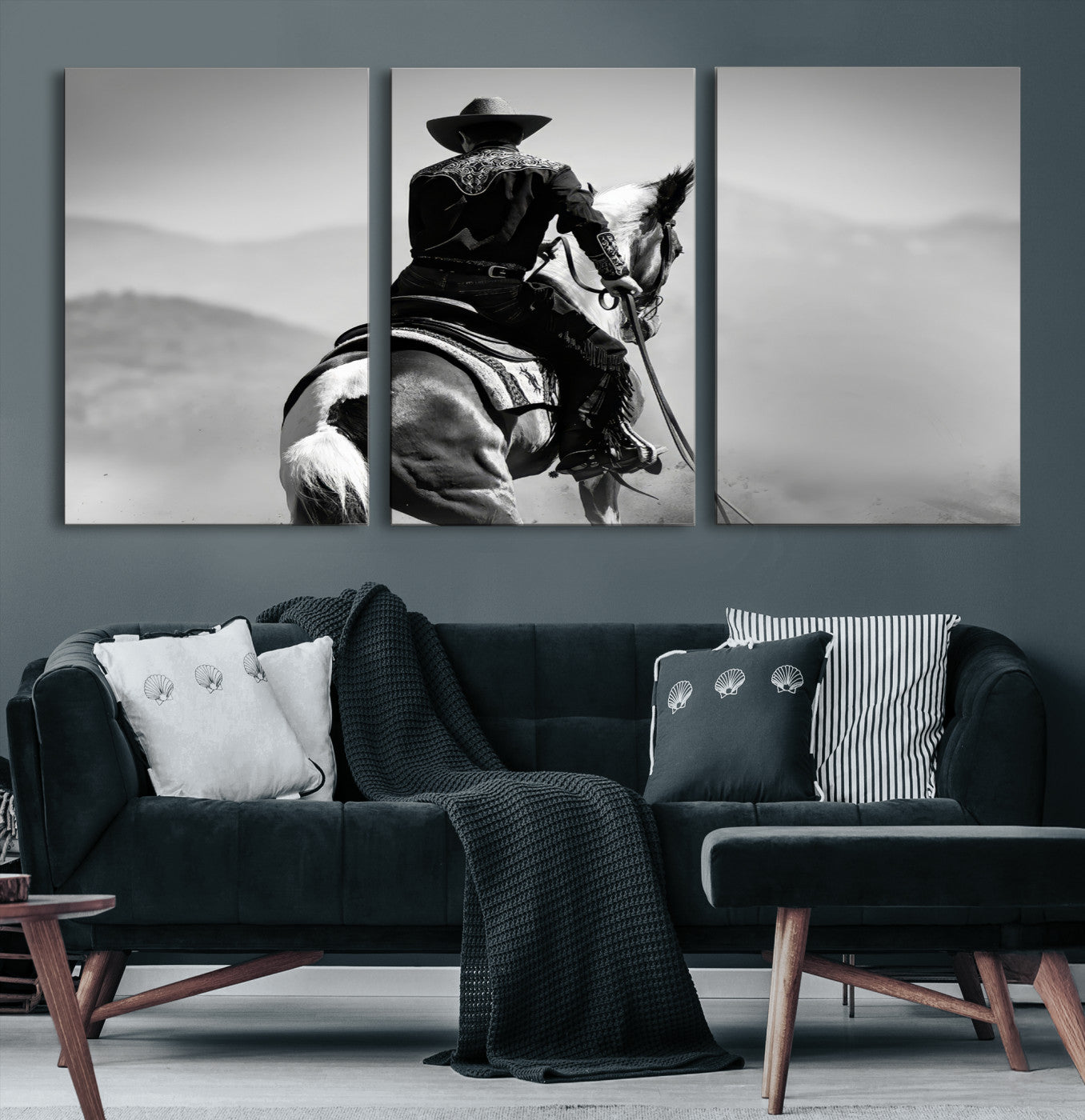 83102464-MGV-CV-36X24-Western Wall Art Canvas Print – Framed Cowboy and Horse Scene Artwork for Rustic Western Home, Office Decor