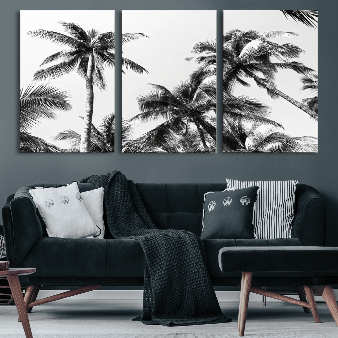 46641801-MGV-CV-40X27-Palm Wall Art Canvas Print – Framed Monochrome Tropical Scene Artwork for Minimalist Home, Office, Living Room Decor