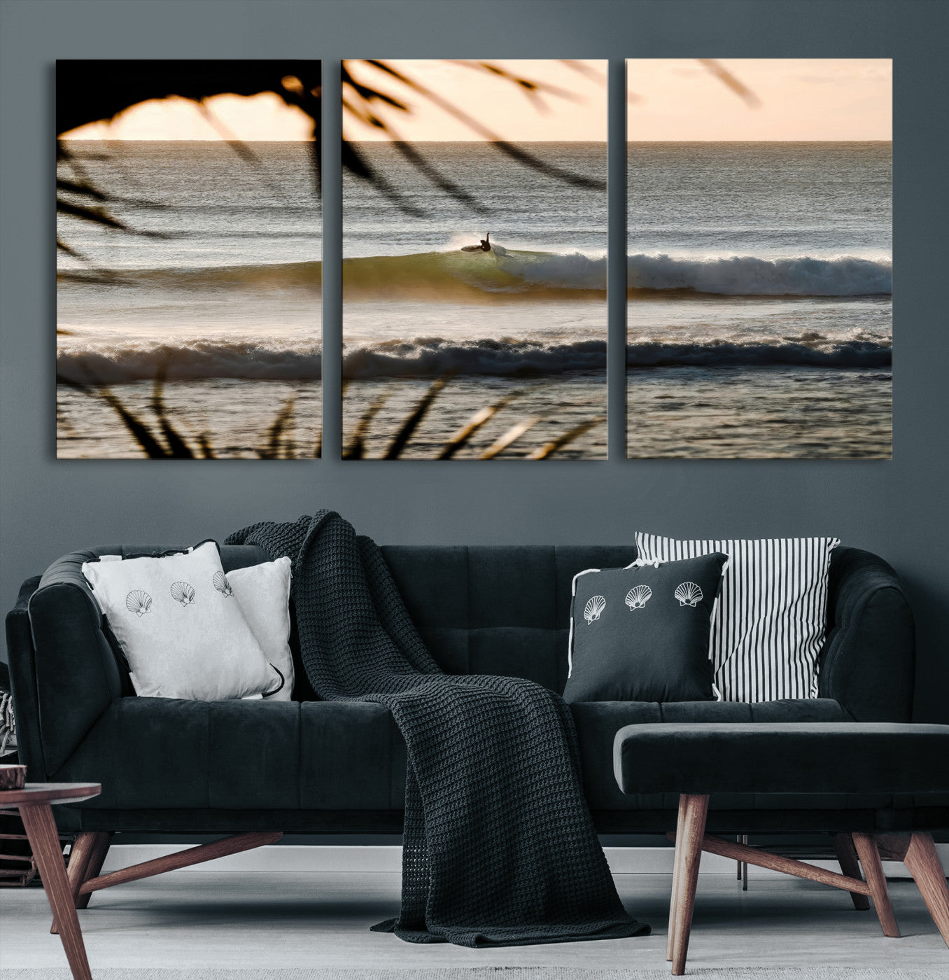 24896468-MGV-CV-36X24-Sunset Surf Wall Art Canvas Print – Framed Golden Hour Waves Scene Artwork for Boho Home, Office, Living Room Decor
