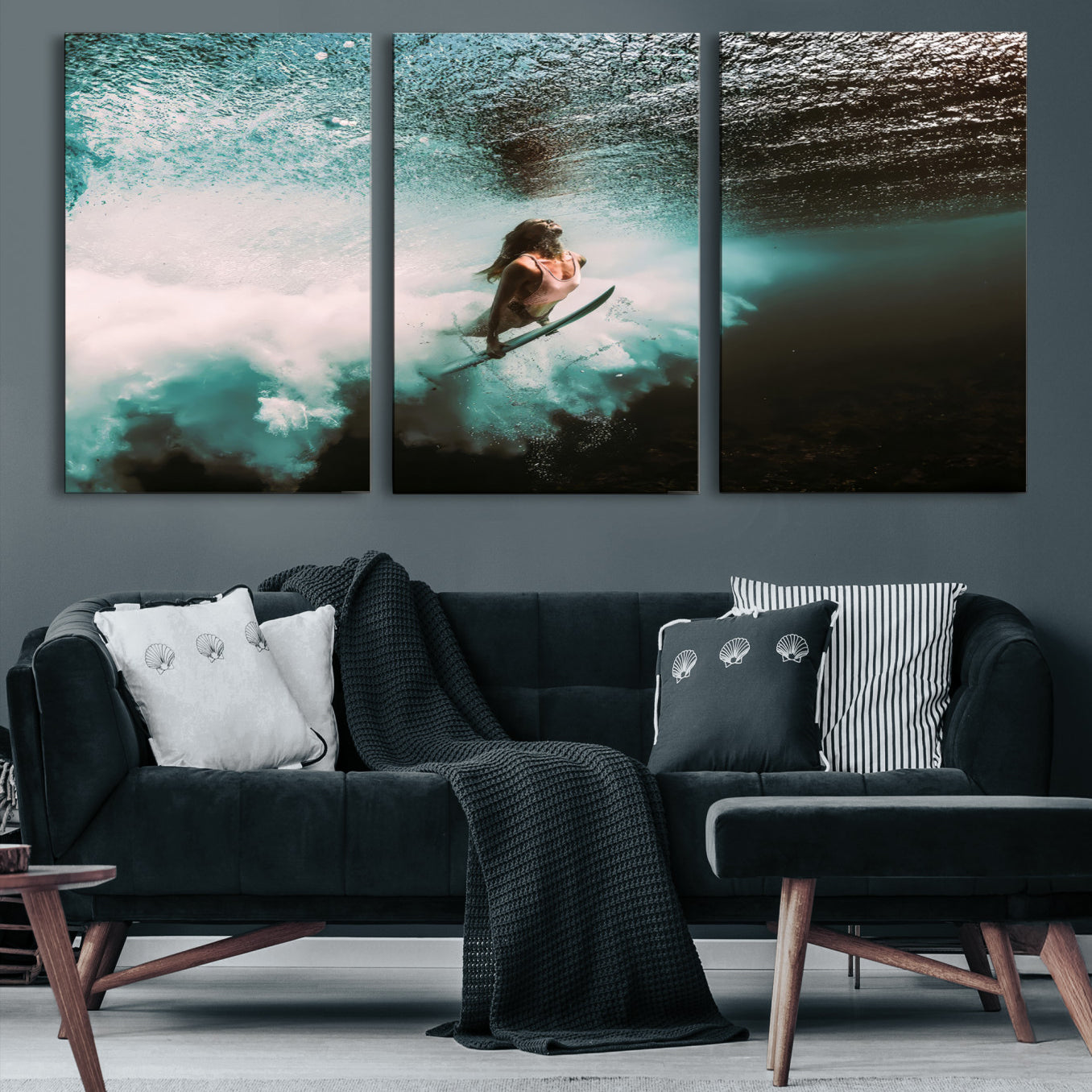 85923512-MGV-CV-40X27-Vibrant Aquatic Motion Wall Art Canvas Print – Framed Underwater Swimming Scene Artwork for Home, Office Decor