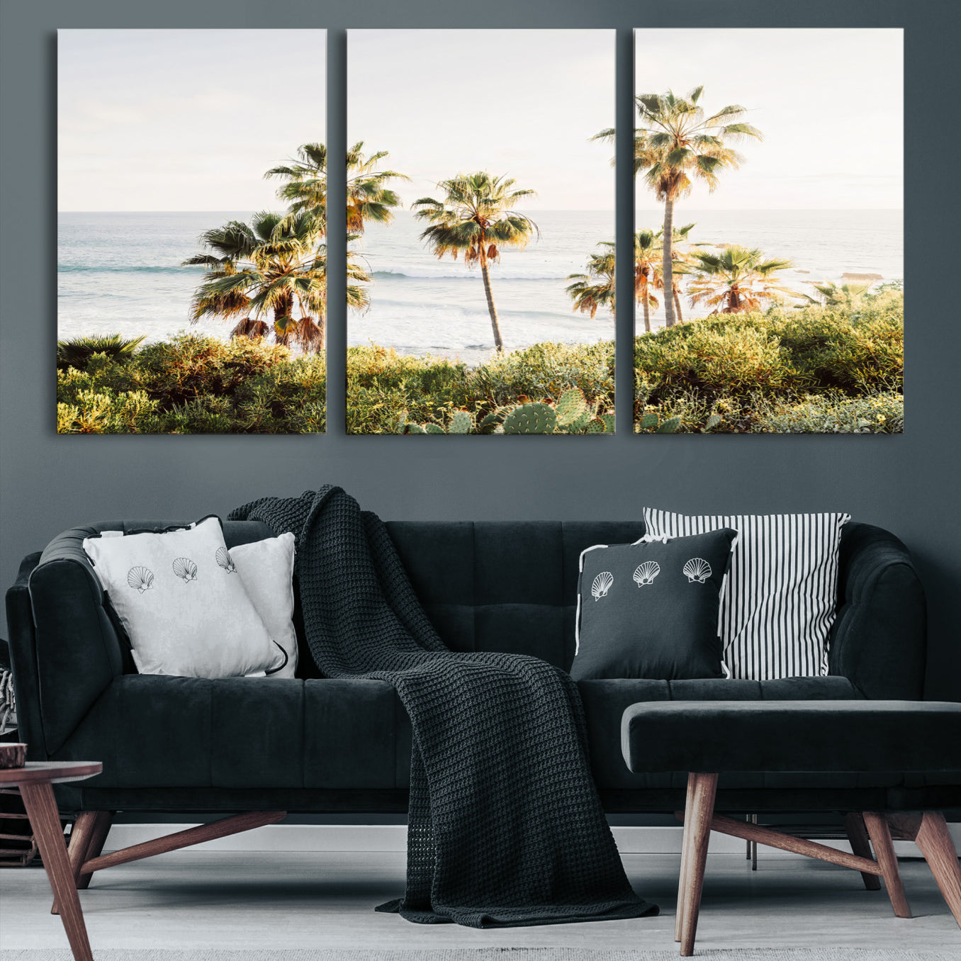 -California Coast Wall Art Canvas Print, Framed Palm Trees Art Picture Print, Coastal Landscape