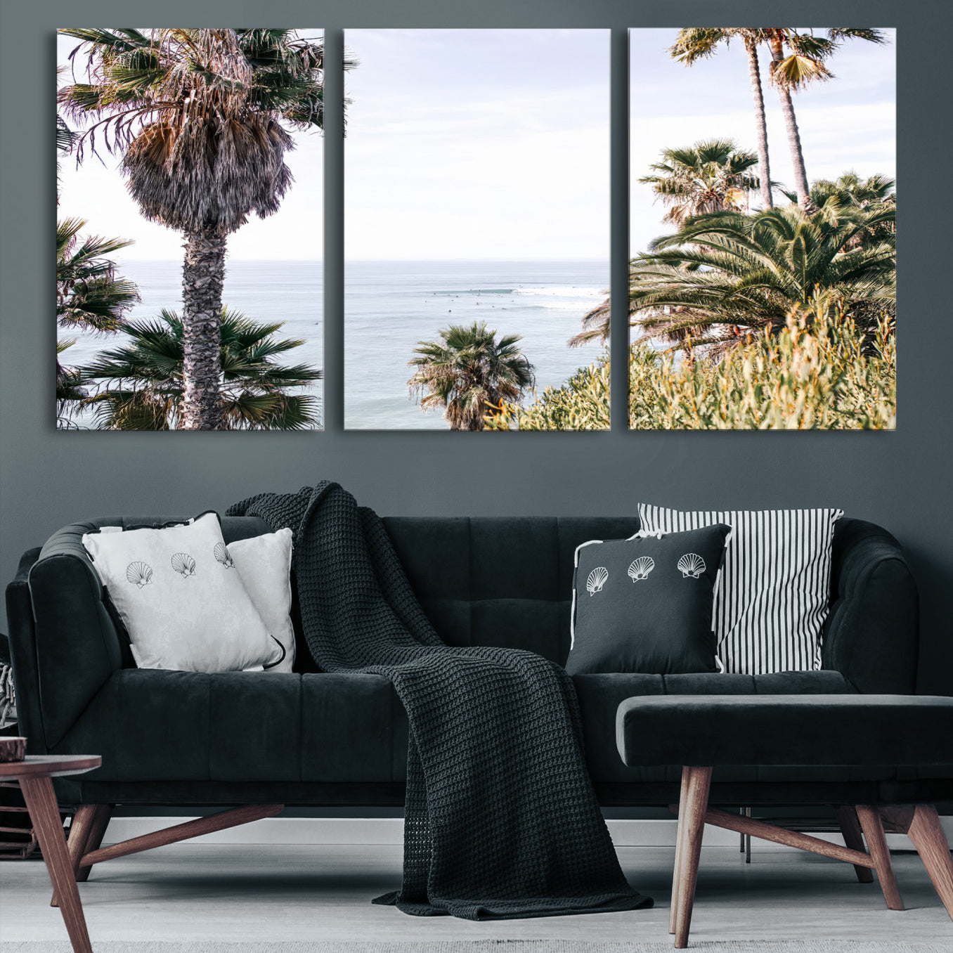 51404565-MGV-CV-36X24-Coastal Palm Trees Wall Art Canvas Print – Framed Ocean Breeze Tropical Scene Artwork for Relaxing Home, Office Decor