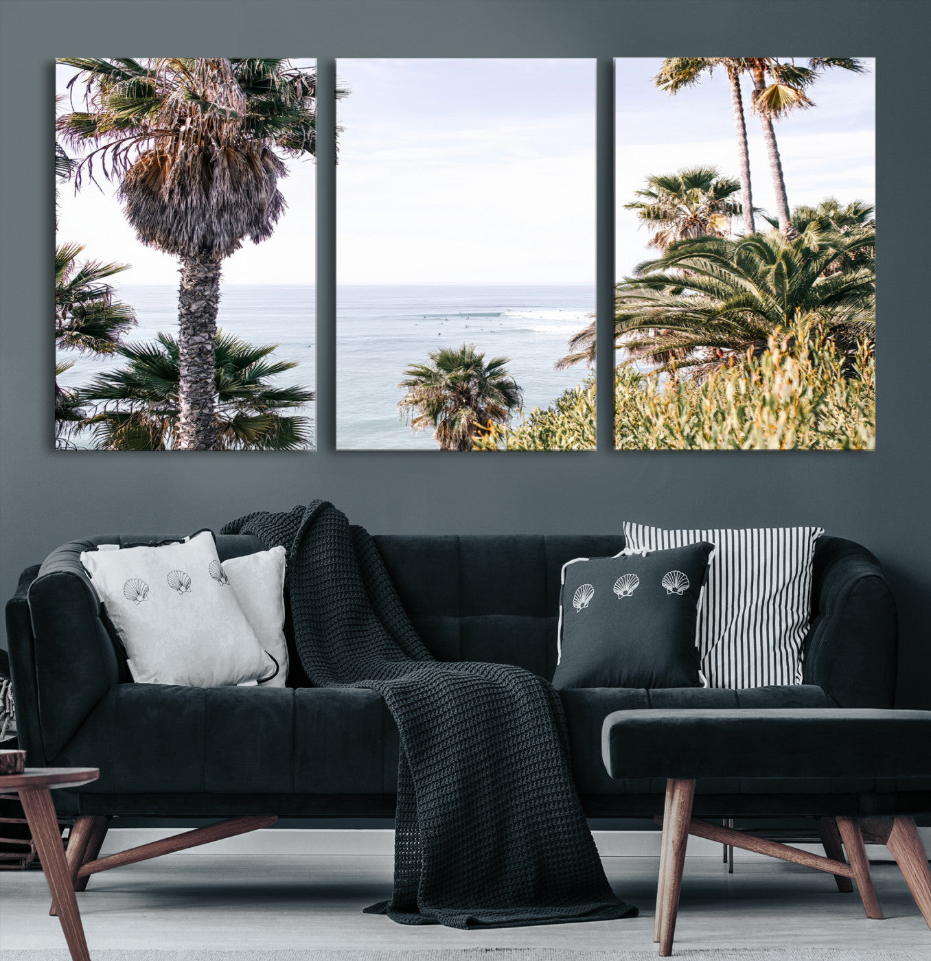 51404565-MGV-CV-36X24-Coastal Palm Trees Wall Art Canvas Print – Framed Ocean Breeze Tropical Scene Artwork for Relaxing Home, Office Decor