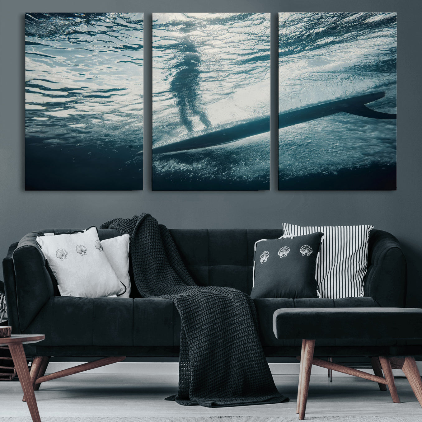 MGV-CV-60X30-3P - Submerged Surf Wall Art Canvas Print, Framed Underwater Perspective Art Picture Print, Ocean Surf Perfect Coastal Adventure Decor Artwork