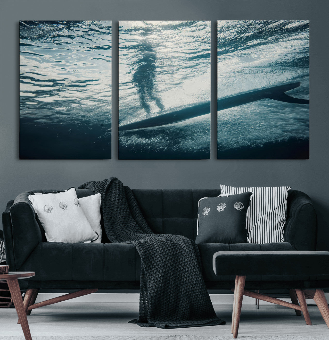 MGV-CV-60X30-3P - Submerged Surf Wall Art Canvas Print, Framed Underwater Perspective Art Picture Print, Ocean Surf Perfect Coastal Adventure Decor Artwork