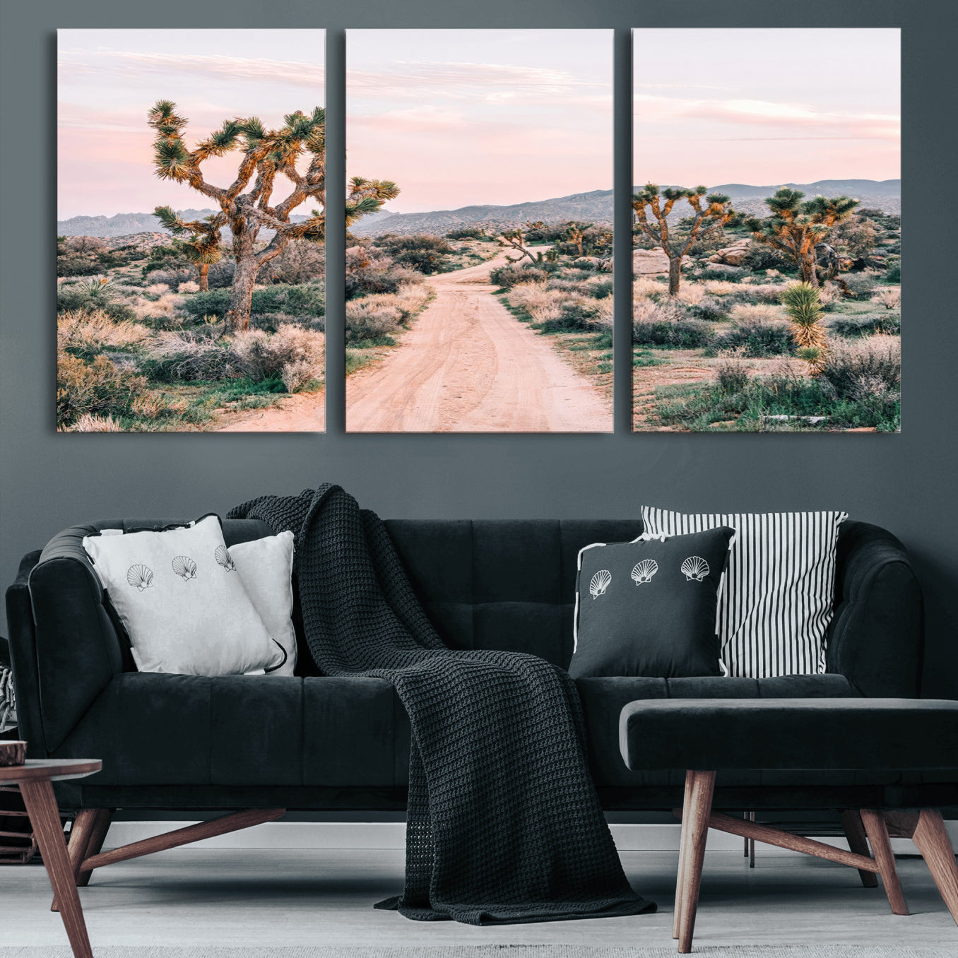 MGV-CV-60X30-3P - Desert Trail Wall Art – Canvas Print of Joshua Trees & Sunset Glow, Sandy Path Wilderness, Scenic Nature Escape Decor for Living Room, Office or Bedroom