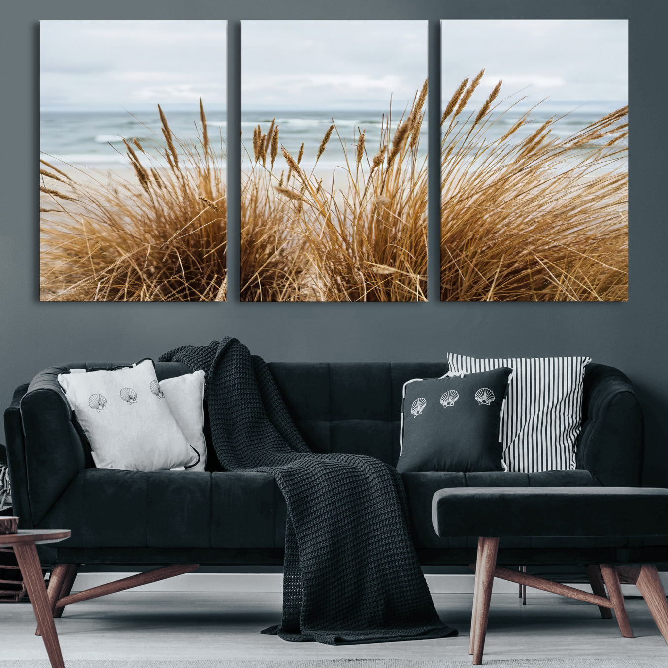 14270839-MGV-CV-36X24 - Beach Grass Wall Art – Canvas Print of Serene Coastal Shore, Peaceful Ocean Vibes, Nature Decor for Guest Room, Office or Living Room