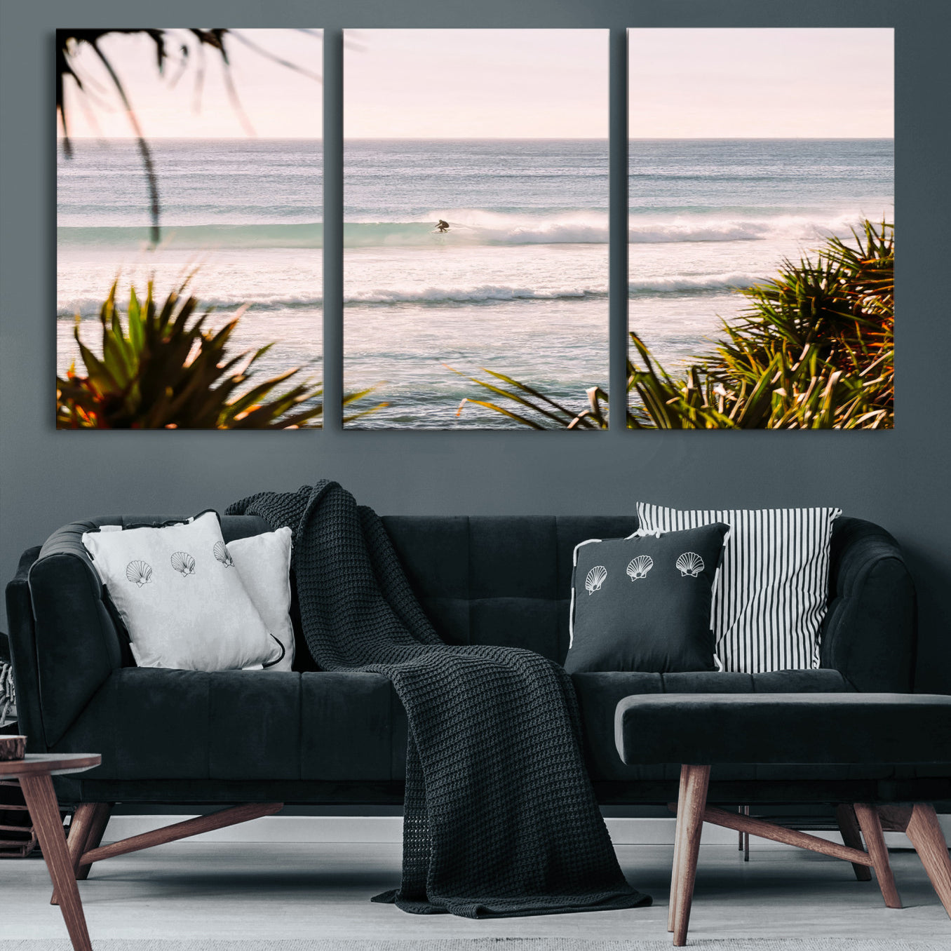 23287092-MGV-CV-36X24 - Ocean Surfer Wall Art Canvas Print | Framed Coastal Surf Art Picture Tropical Beach Artwork for Home Office