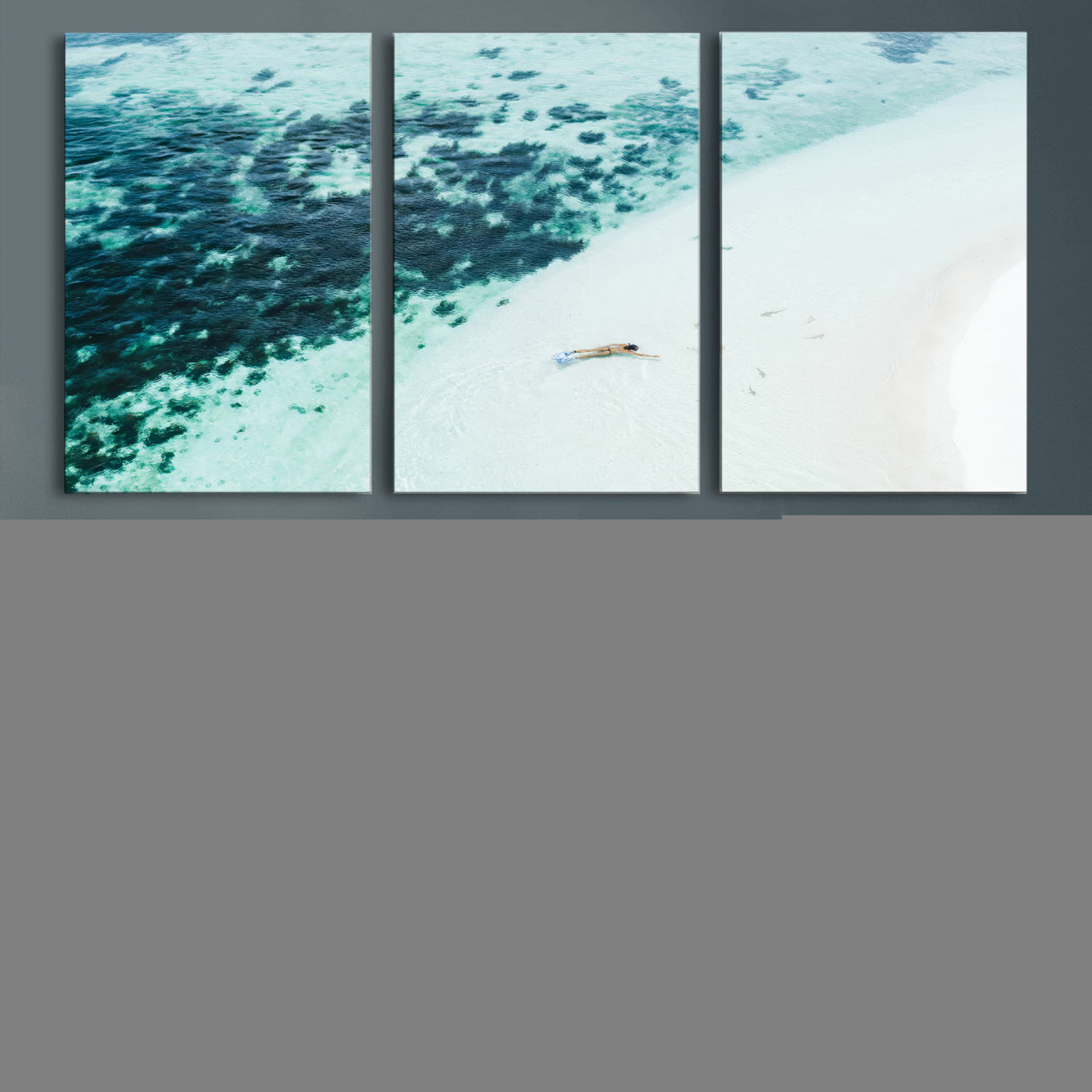 33764764-MGV-CV-60X30-3P-Minimal Beach Wall Art – Framed Ocean Swimming Canvas Artwork, Clear Blue Sea Design, Modern Coastal Decor for Home, Office