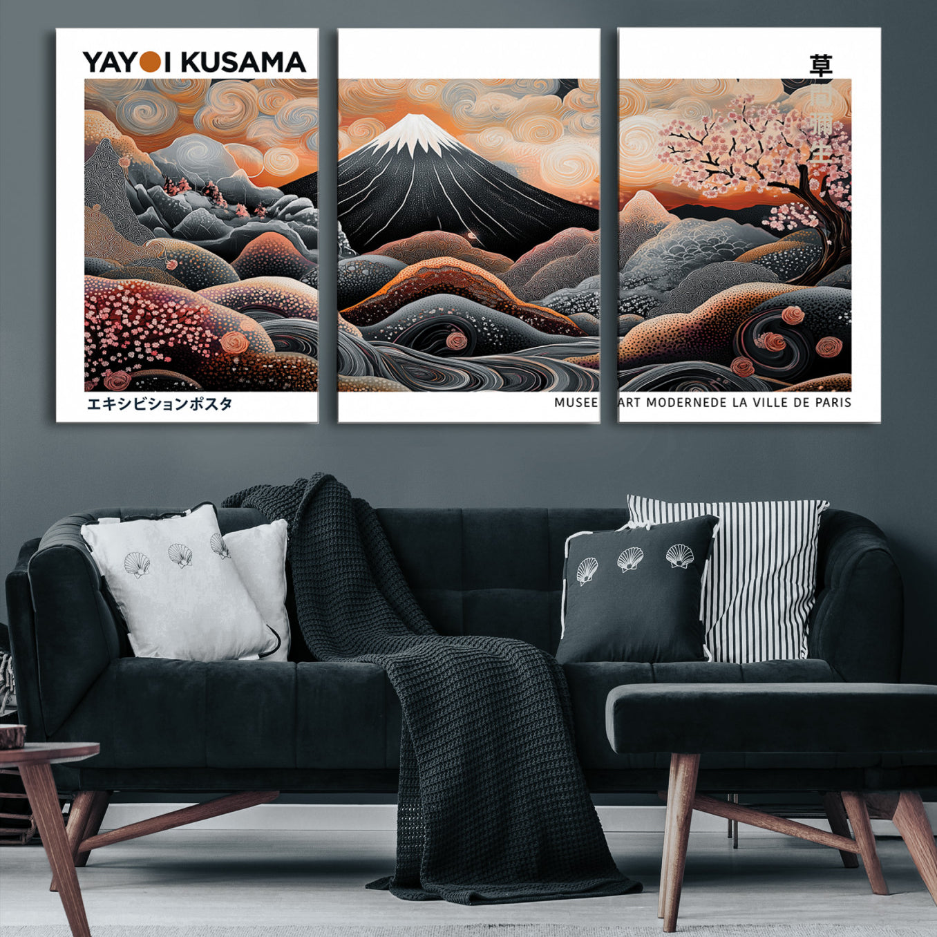 -Yayoi Kusama Wall Art Canvas Print, Framed Contemporary Dot Art Picture Print, Japanese Style