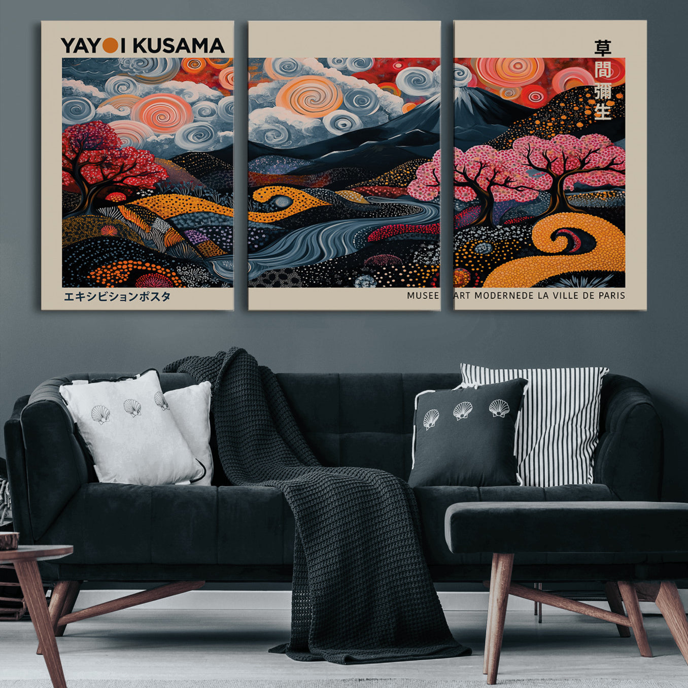 89598235-MGV-CV-60X30-3P-Modern Japanese Wall Art Print Yayoi Kusama Canvas