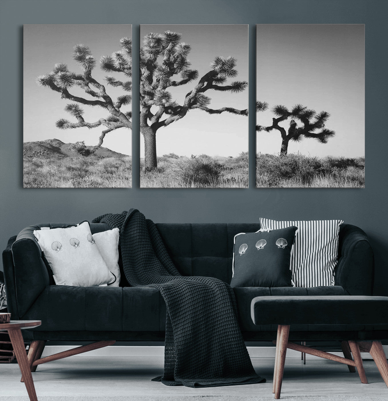 93692513-MGV-CV-60X30-3P-Joshua Tree Wall Art Canvas Print – Framed Monochrome Desert Minimalist Nature Scene Southwestern Artwork for Home Office