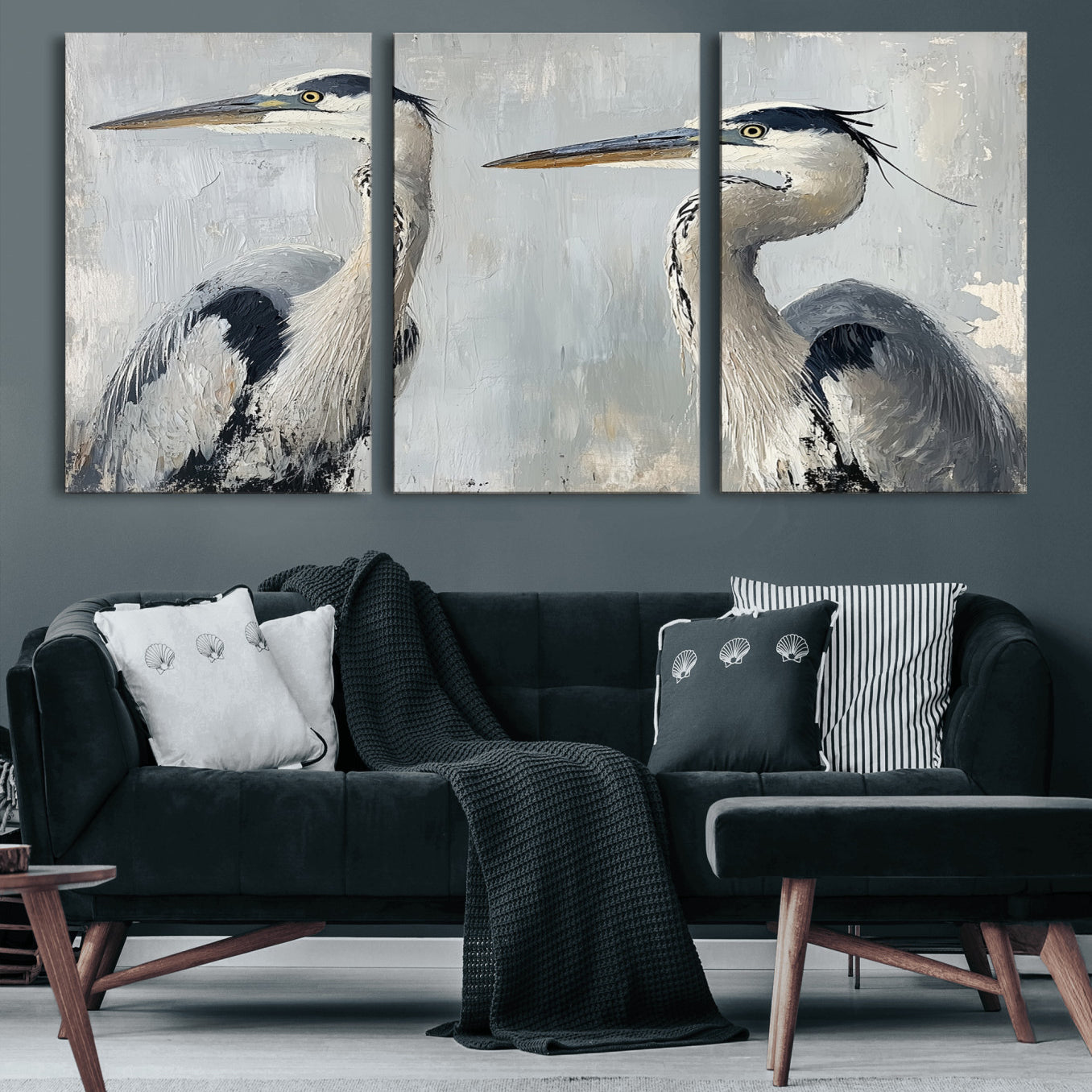 19427826-MGV-CV-60X30-3P-Bird Canvas Decor Wall Art Canvas Print – Framed Coastal Bird Pair Minimalist Wildlife Nature Artwork for Home Office