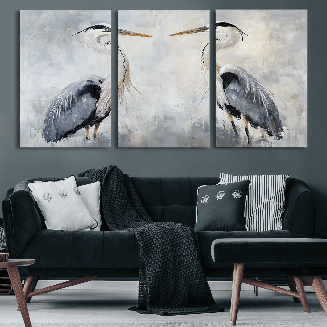 90806932-MGV-CV-36X24-Heron Wall Art Canvas Print – Framed Bird Nature Inspired Coastal Minimalist Wildlife Artwork for Home Office