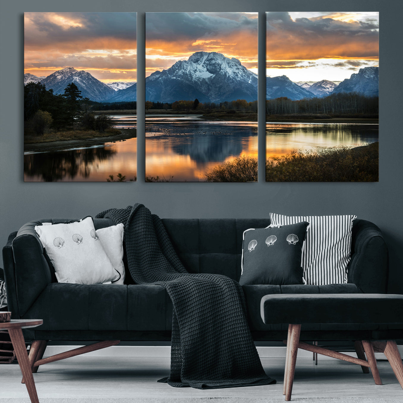 14130176-MGV-CV-60X30-3P-Mountain Sunset Wall Art Canvas Print – Framed Alpine Wilderness Golden Hour Scenic Nature Artwork for Home Offic