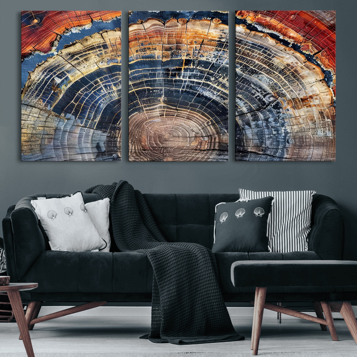 60292921-MGV-CV-60X30-3P-Tree Rings Wall Art Canvas Print – Framed Petrified Wood Modern Rustic Nature Scene Artwork for Home Office