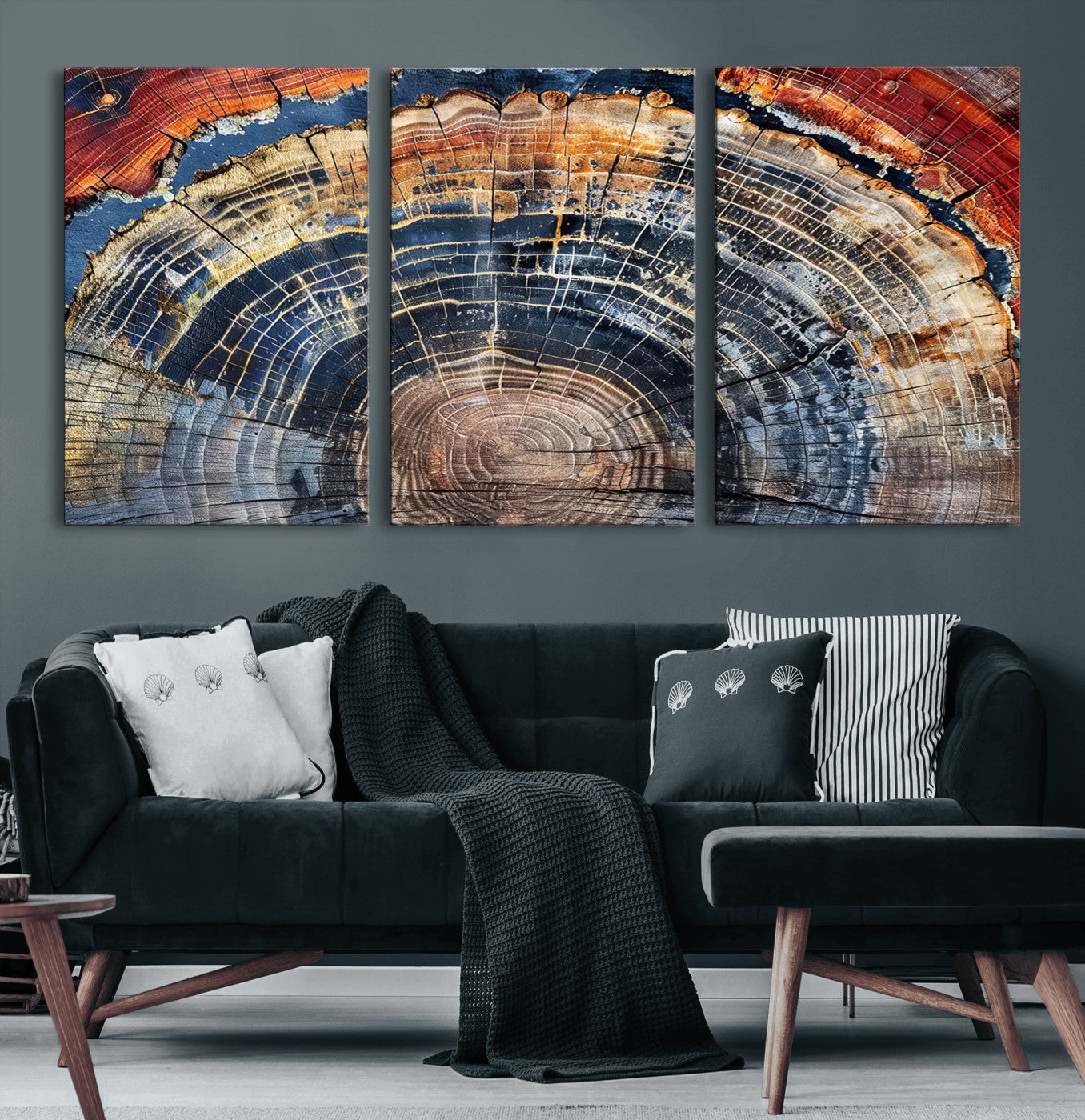 60292921-MGV-CV-60X30-3P - Vintage Tree Rings Wall Art Canvas Print – Framed Wood Art Picture Petrified Wood Artwork for Home, Office, Living Room