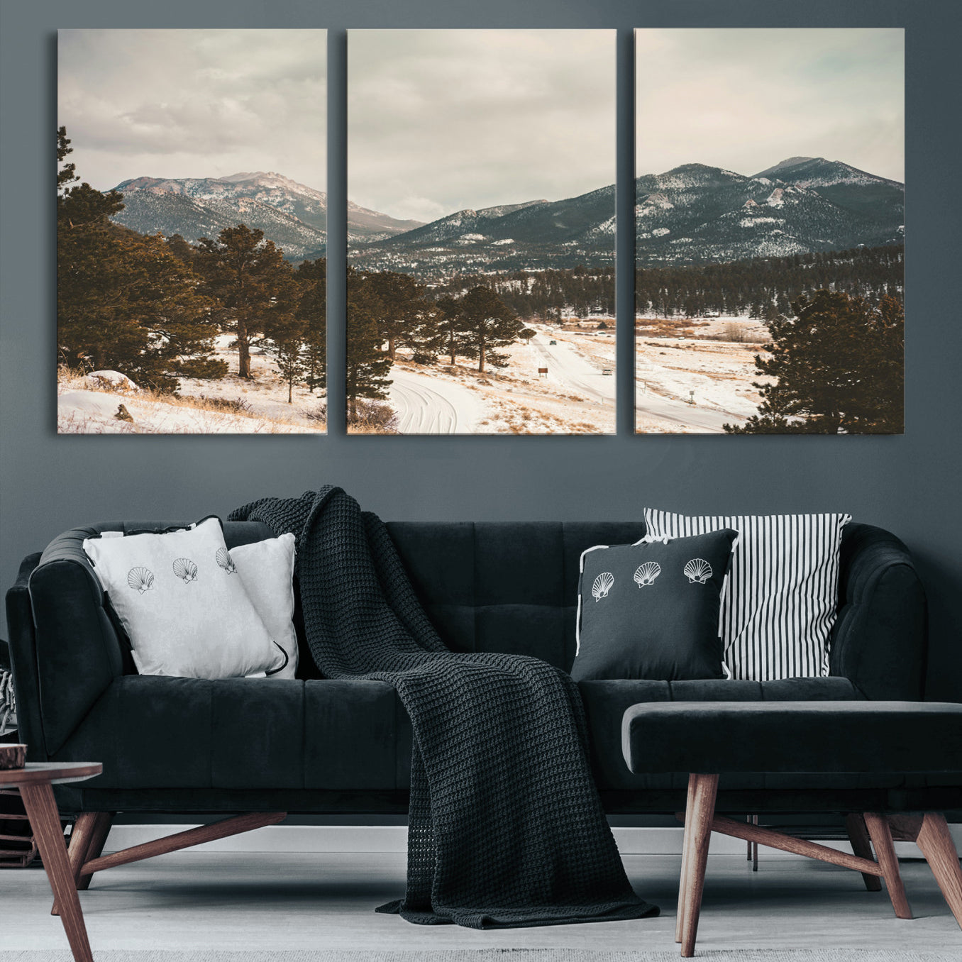 -Mountain Landscape Wall Art Canvas Print – Framed Snowy Peaks Alpine Aesthetic Rustic Winter Scene Artwork for Home Office