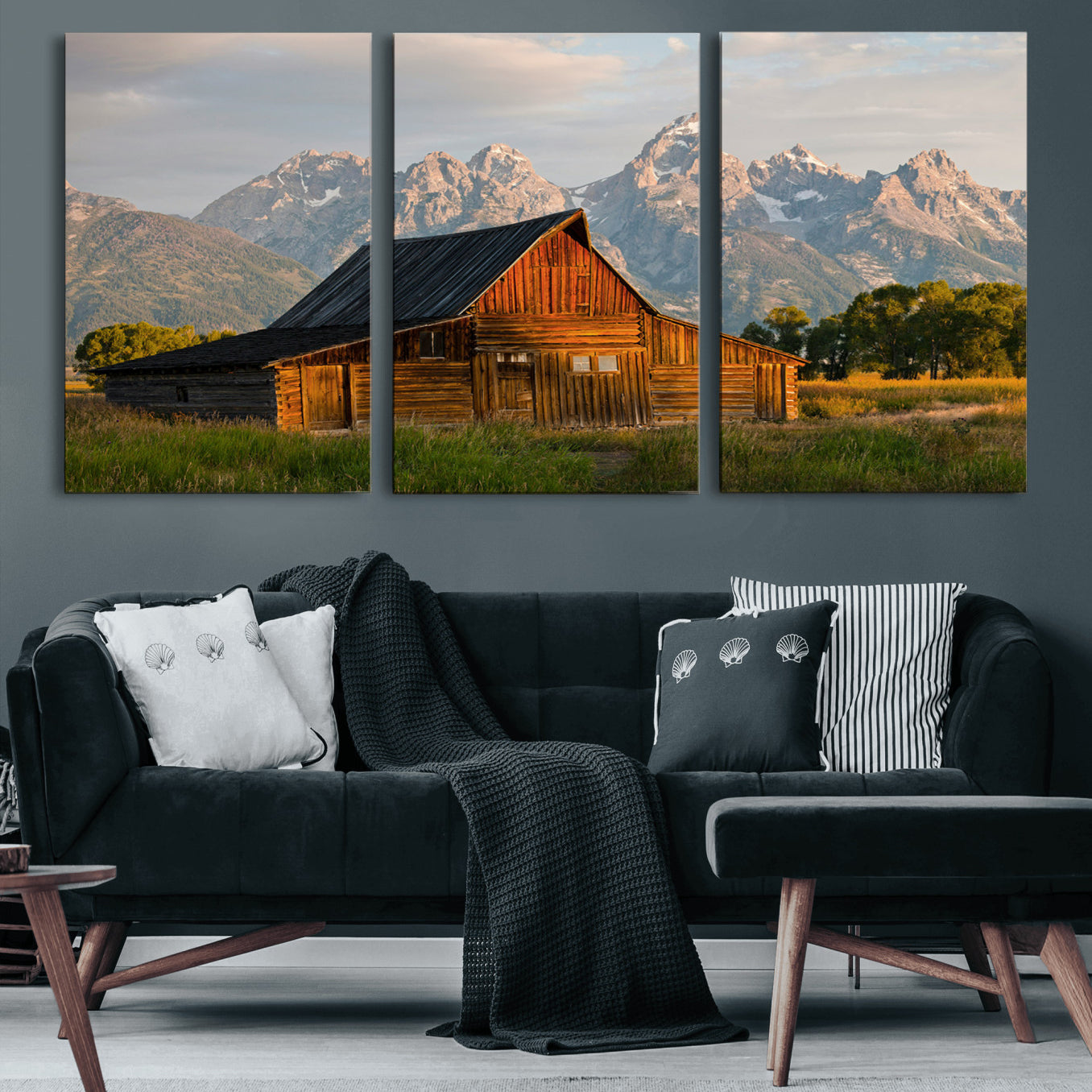 31771014-MGV-CV-60X30-3P-Rustic Barn Wall Art Canvas Print – Framed Western Landscape Farmhouse Style Rustic Nature Scene Artwork for Home Office