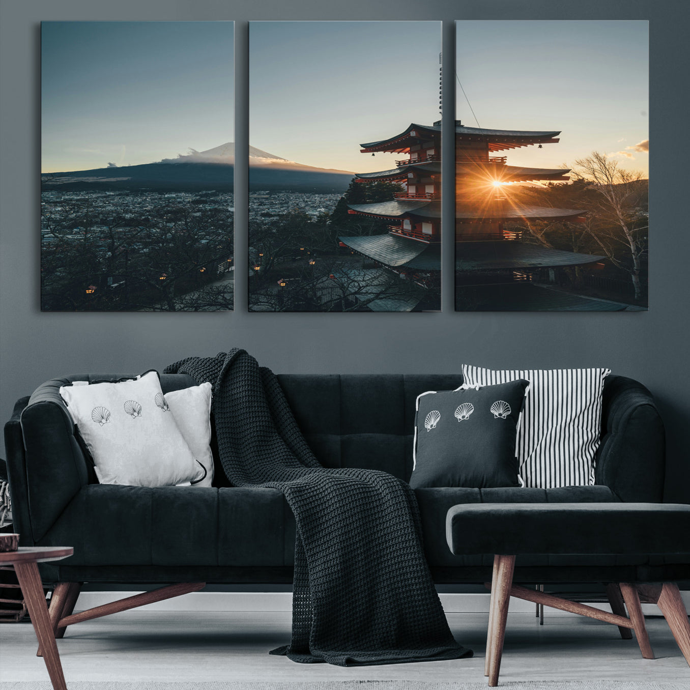 -Mount Fuji Wall Art Canvas Print Framed Japan Travel Art Chureito Pagoda Print Zen Scene for Home, Office Decor