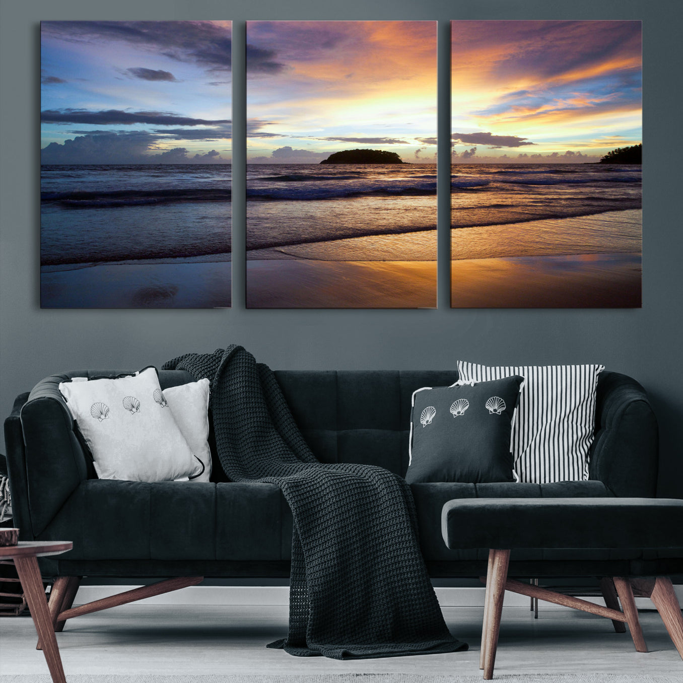 36714356-MGV-CV-36X24-Beach Sunset Wall Art Canvas Print – Tropical Ocean Waves Golden Sky Serene Seascape Nature Artwork for Home Office