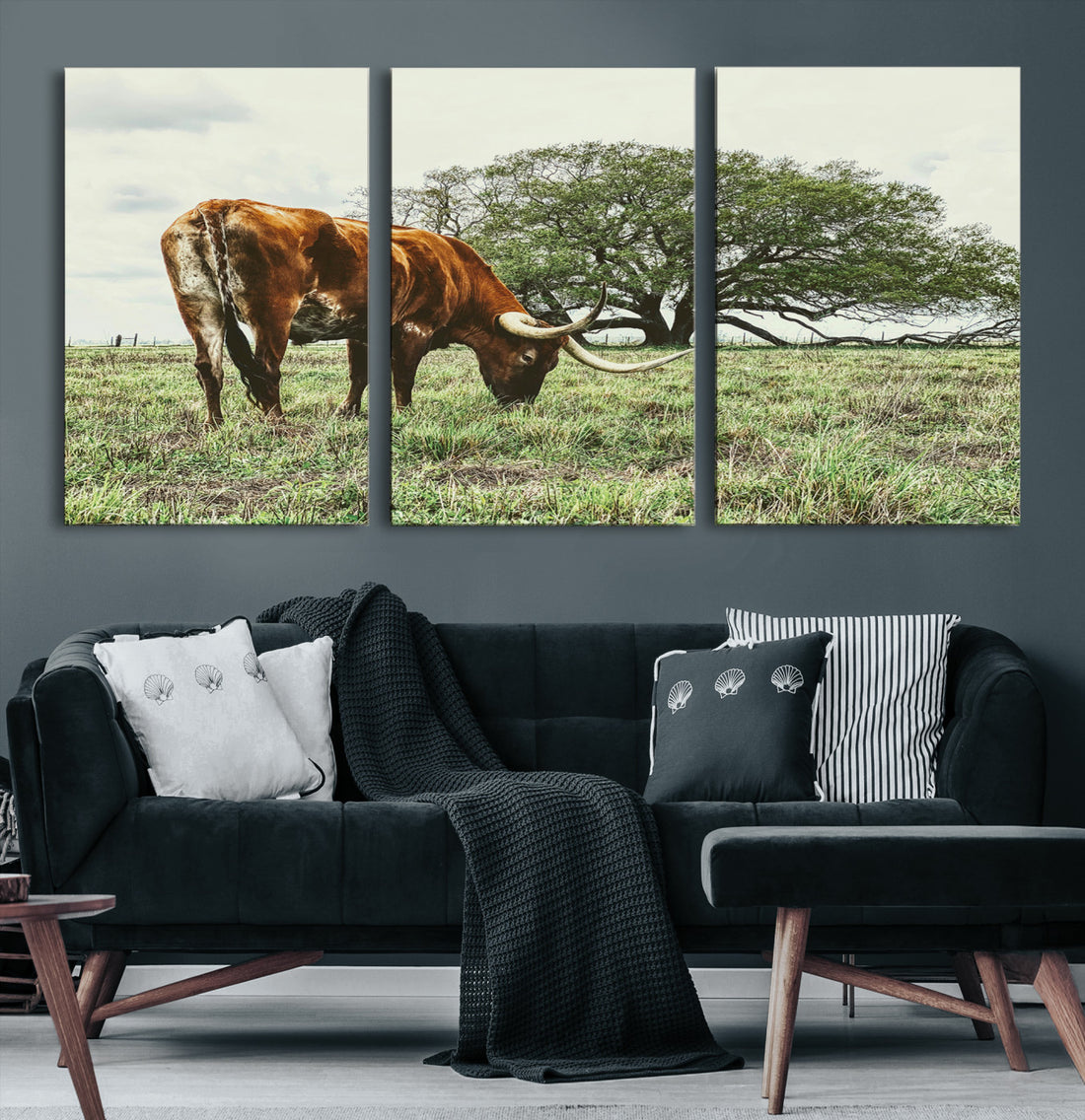Texas Longhorn Wall Art Canvas Print, Rustic Western Ranch