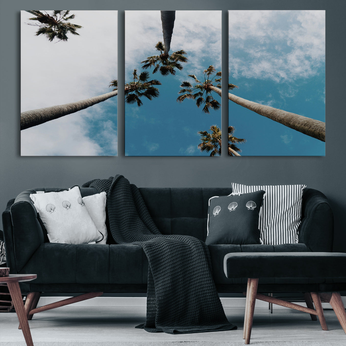 45236398-MGV-CV-36X24-Tropical Palm Trees Wall Art Canvas Print – Framed California Sky Minimalist Nature Scene Artwork for Home Office