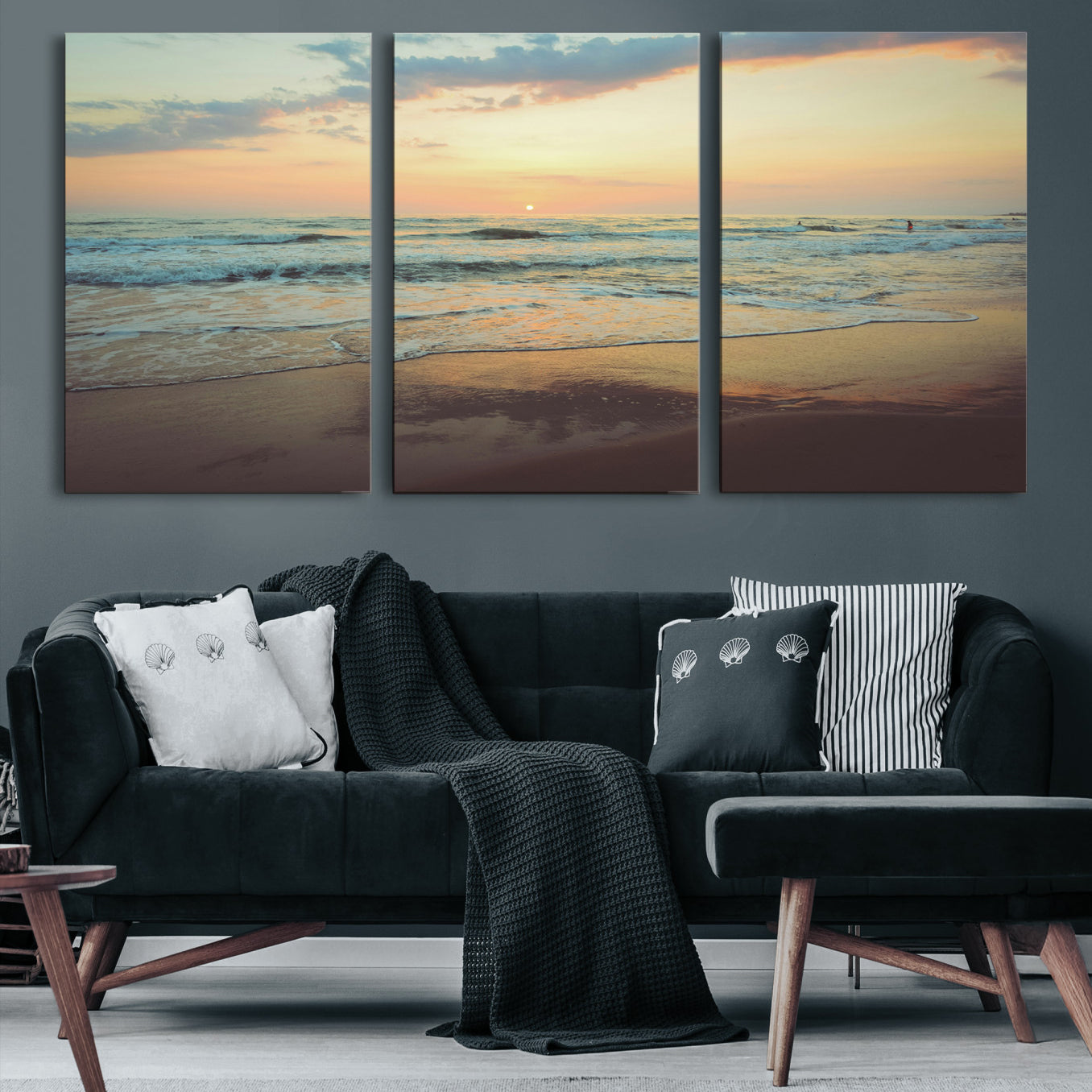 -Sunset Seascape Wall Art Canvas Print – Framed Pastel Ocean View Tranquil Beach Scene Nature Artwork for Home Office