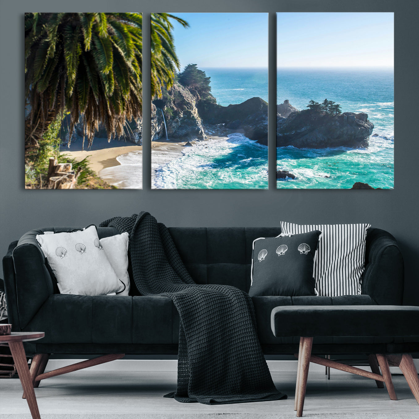 -Big Sur Wall Art Canvas Print – Framed California Coastline Tropical Ocean Photography Scenic Artwork for Home Office