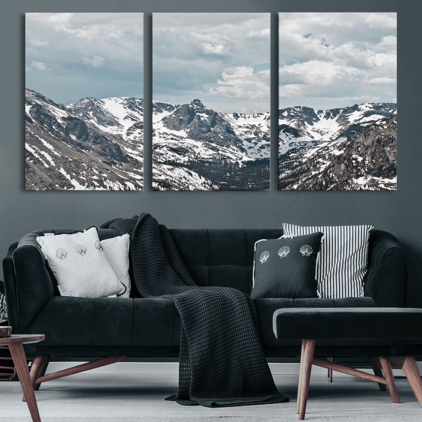 94074619-MGV-CV-60X30-3P-Snowy Peaks Wall Art Canvas Print – Alpine Wilderness Mountain Escape Winter Serenity Artwork for Home, Office