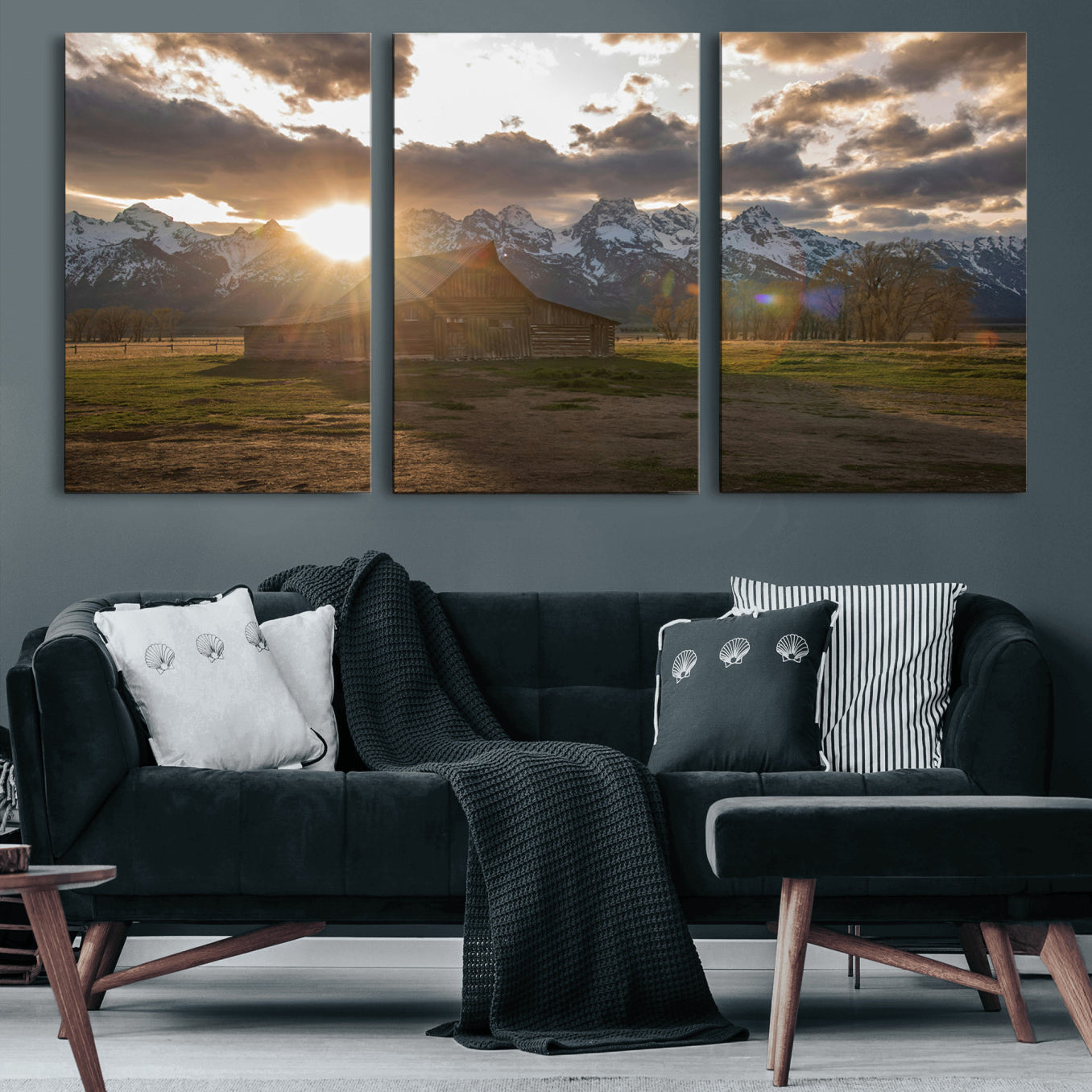 52555760-MGV-CV-60X30-3P-Snowy Peaks Wall Art Canvas Print – Rustic Mountain Landscape Nature Escape Winter Forest Artwork for Home, Office