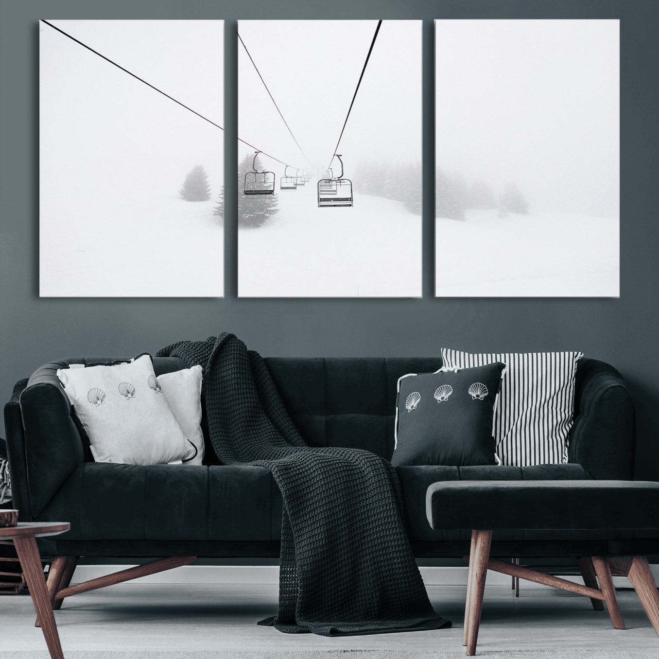 20216390-MGV-CV-60X30-3P-Ski Lift Wall Art Canvas Print – Snowy Alpine Landscape Nordic Adventure Winter Mountains Artwork for Home, Office