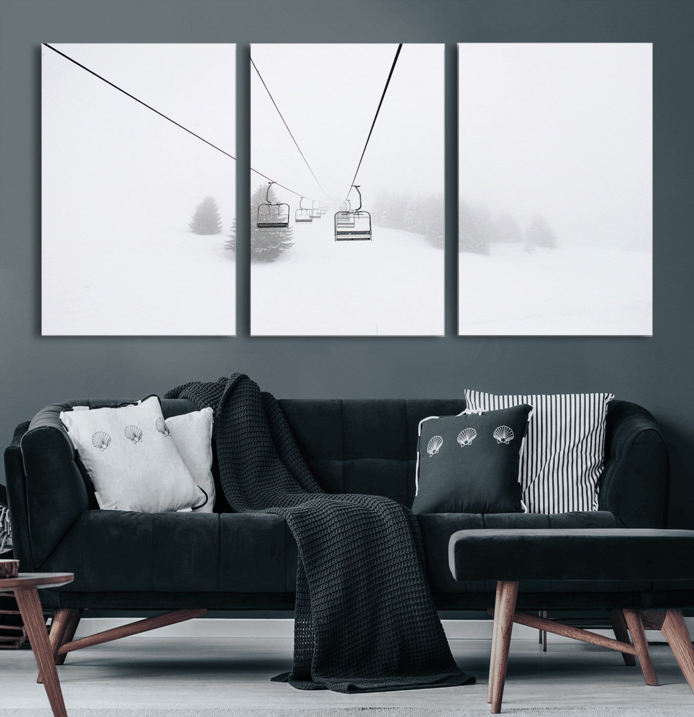 20216390-MGV-CV-60X30-3P-Ski Lift Wall Art Canvas Print – Snowy Alpine Landscape Nordic Adventure Winter Mountains Artwork for Home, Office