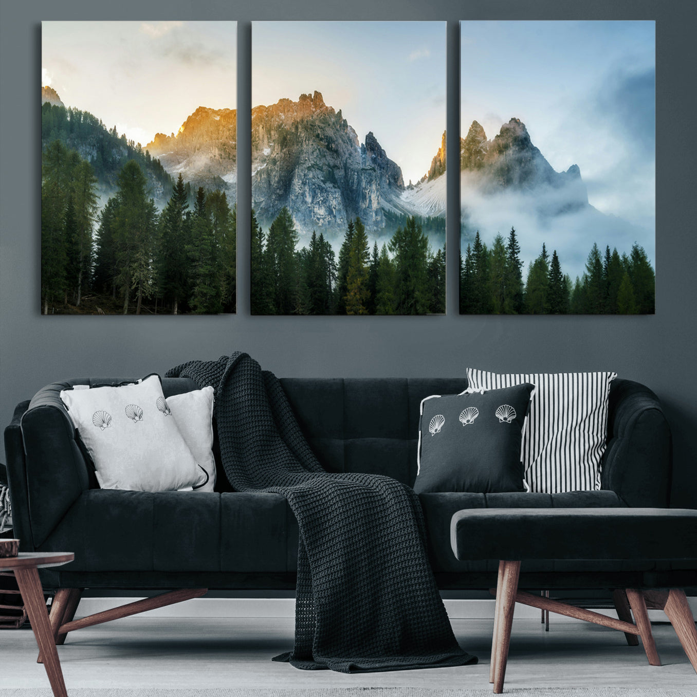 21145440-MGV-CV-60X30-3P-Wilderness Wall Art Canvas Print – Misty Forest Nature Landscape Photography Rustic Scenic Artwork for Home, Office