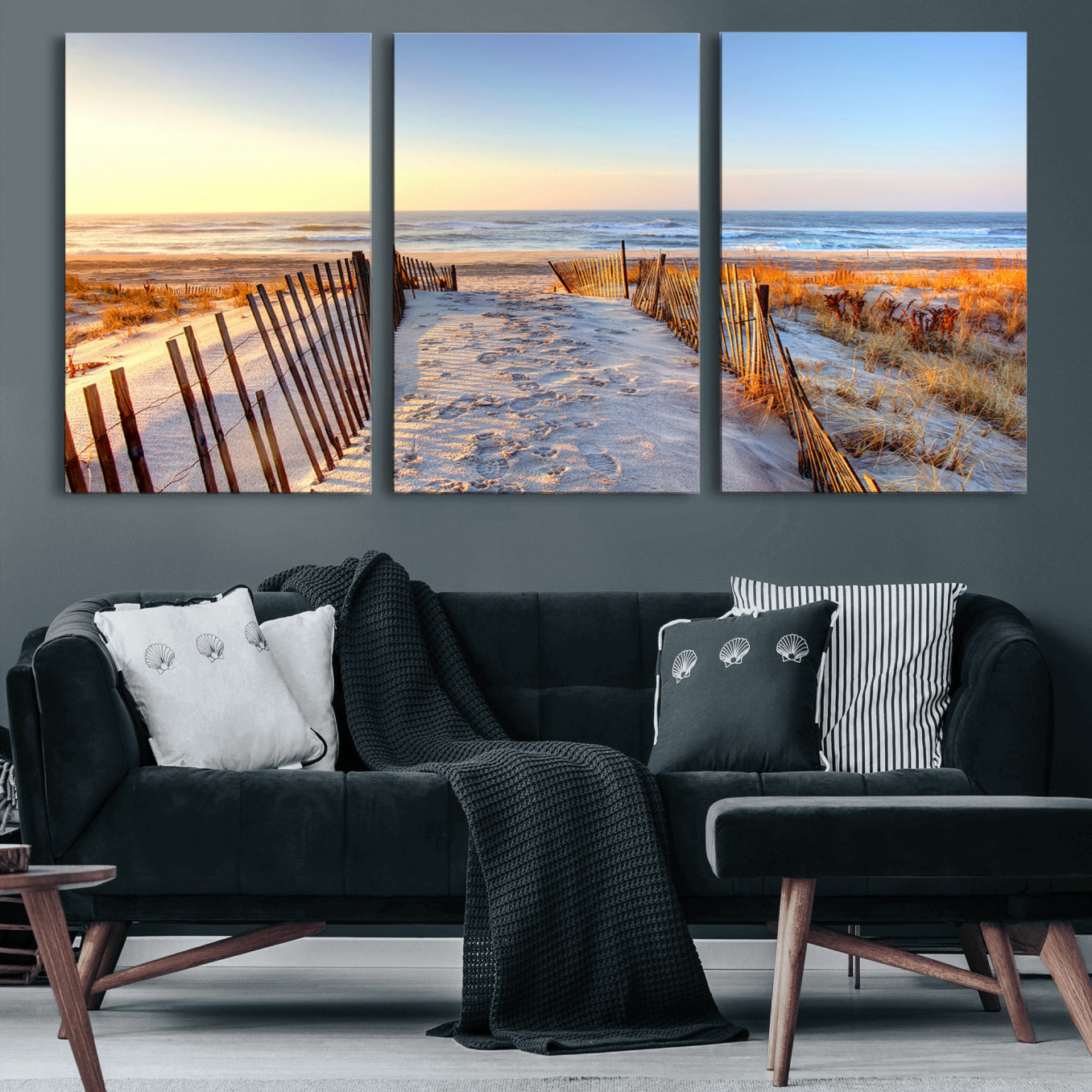 73351887-MGV-CV-60X30-3P-Ocean Sunset Wall Art Canvas Print – Nautical Beach Photography Summer Coastal Serenity Artwork for Home, Office