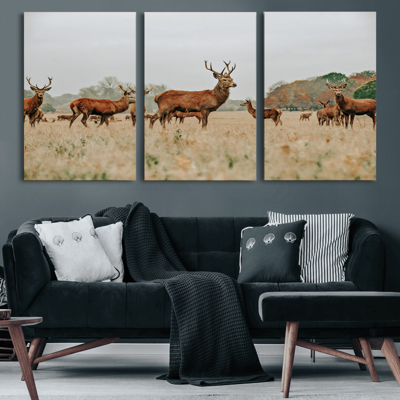 -Rustic Deer Wall Art Canvas Print – Autumn Forest Woodland Wildlife Scenic Nature Artwork for Home, Cabin